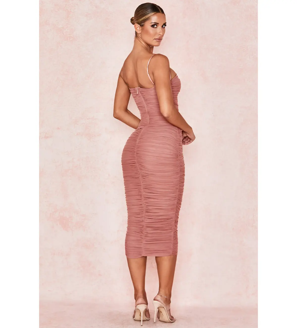 House of CB Sirene Gathered Organza Mesh Dress Antique Rose Size AU 14 - Image 3
