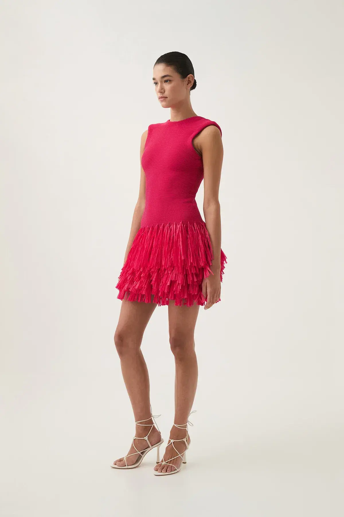 Aje Rushes Raffia Knit Mini Dress in Deep Fuchsia Size AU 8 - Image 2