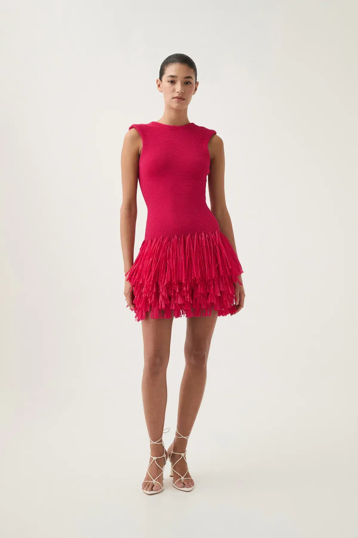 Aje Rushes Raffia Knit Mini Dress in Deep Fuchsia Size AU 8 - Image 1