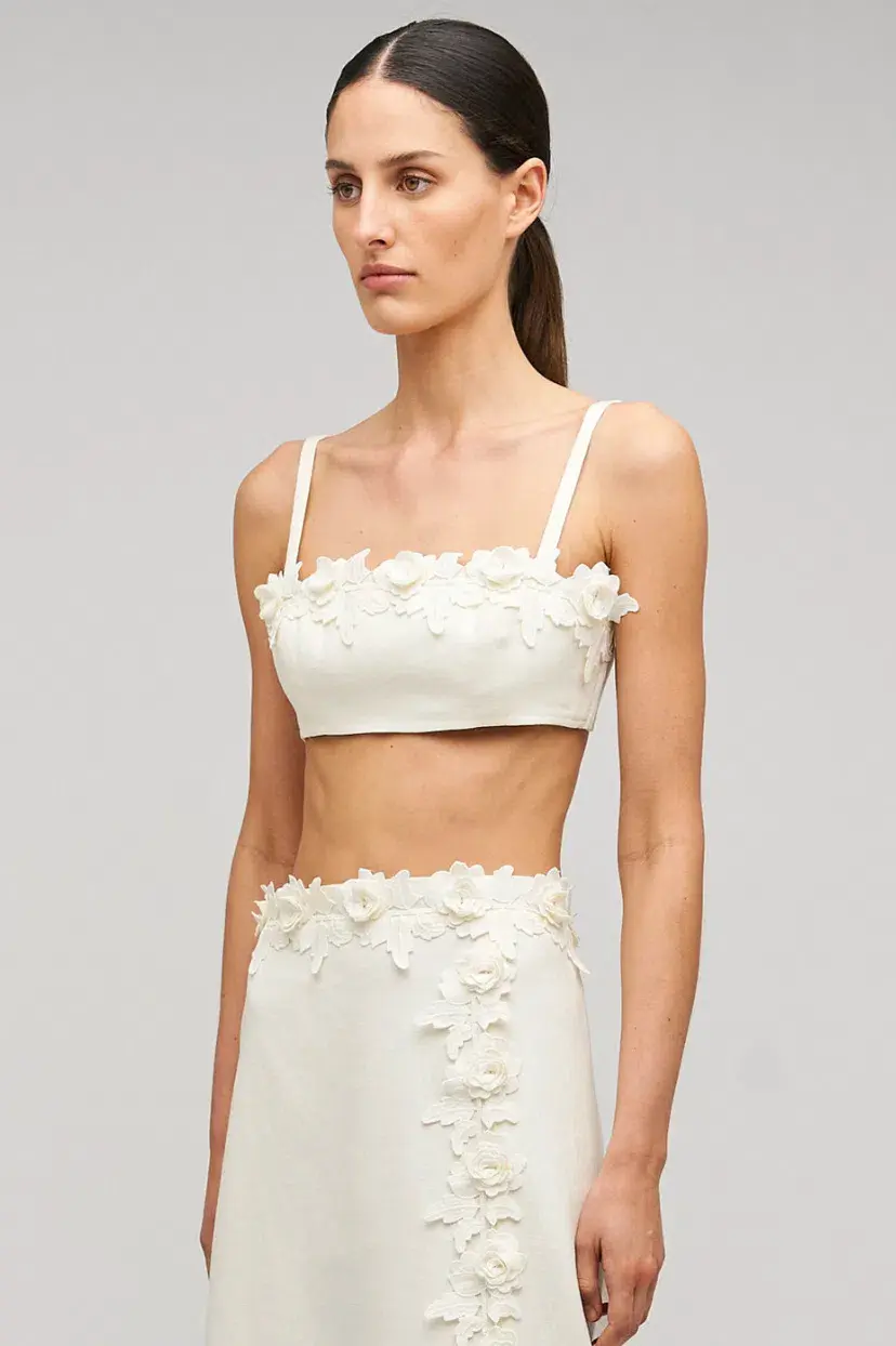 Oroton Rosebud Lace Bralet and Midi Skirt Set Soft Cream Size 8 - Image 5