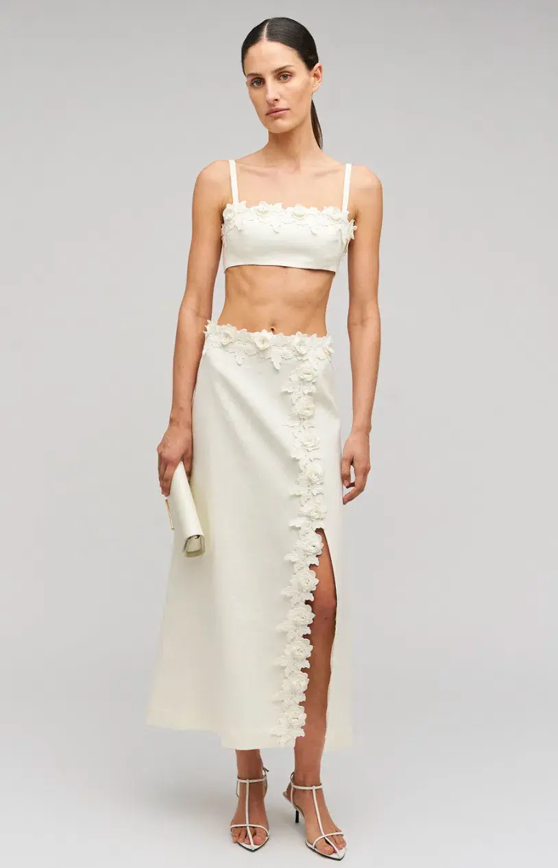 Oroton Rosebud Lace Bralet and Midi Skirt Set Soft Cream Size 8 - Image 7