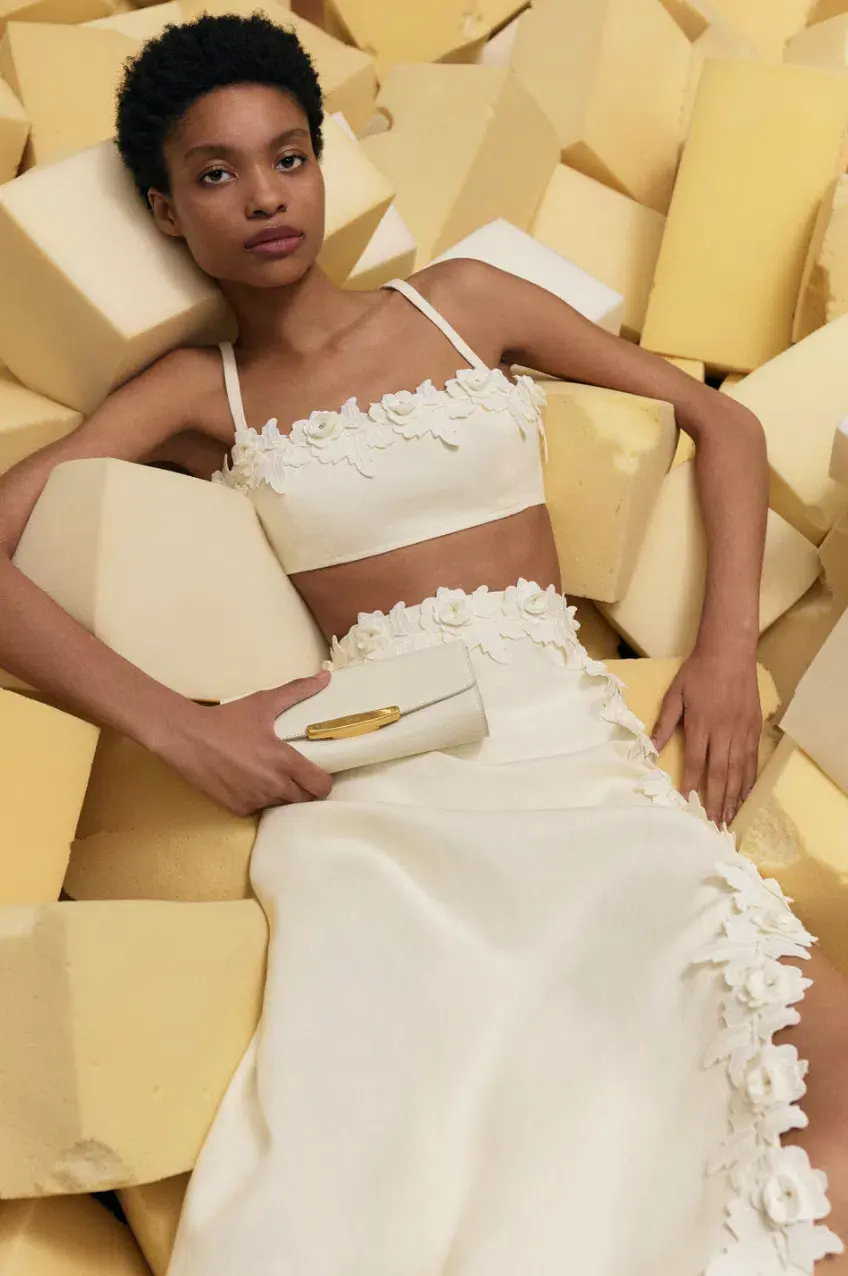 Oroton Rosebud Lace Bralet and Midi Skirt Set Soft Cream Size 8 - Image 3