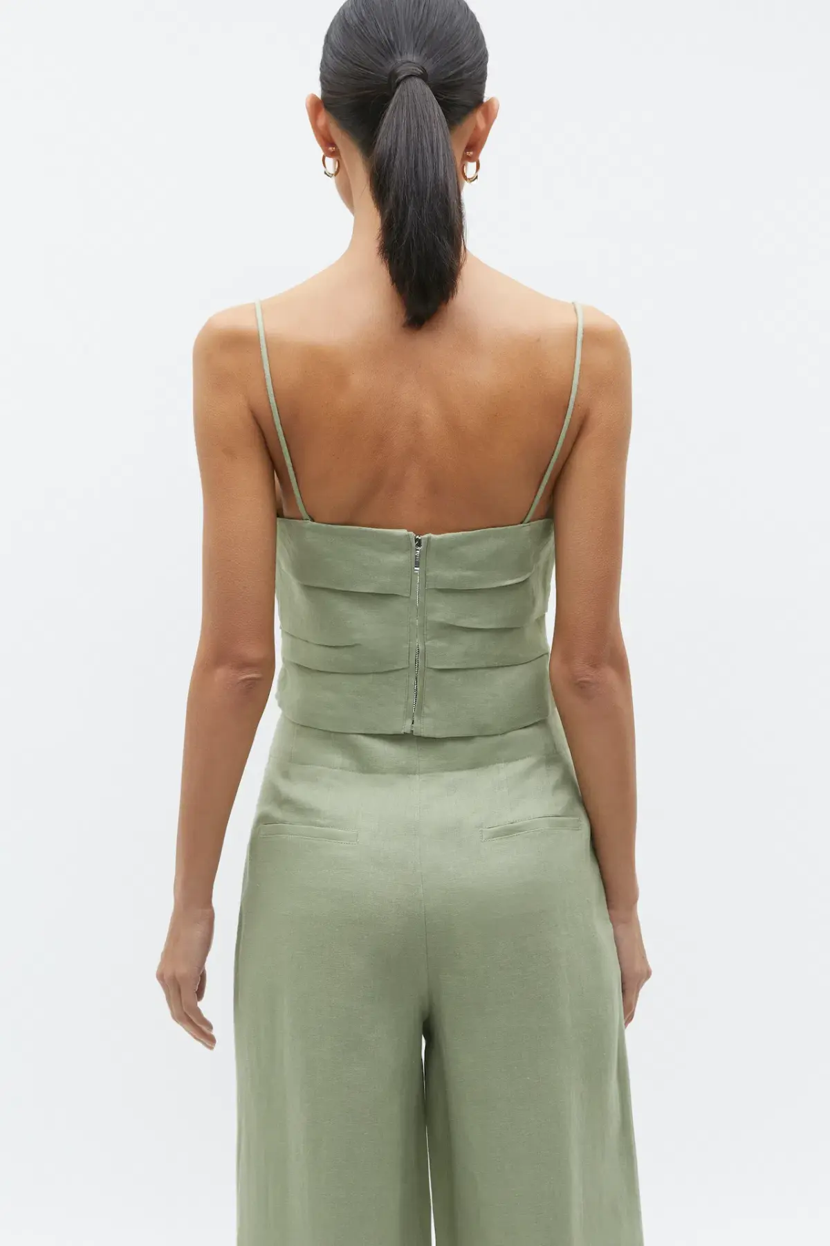 Seed Heritage Linen Balconette Top & Core Linen Waisted Pant Set Pale Olive Green Size 8 - Image 3