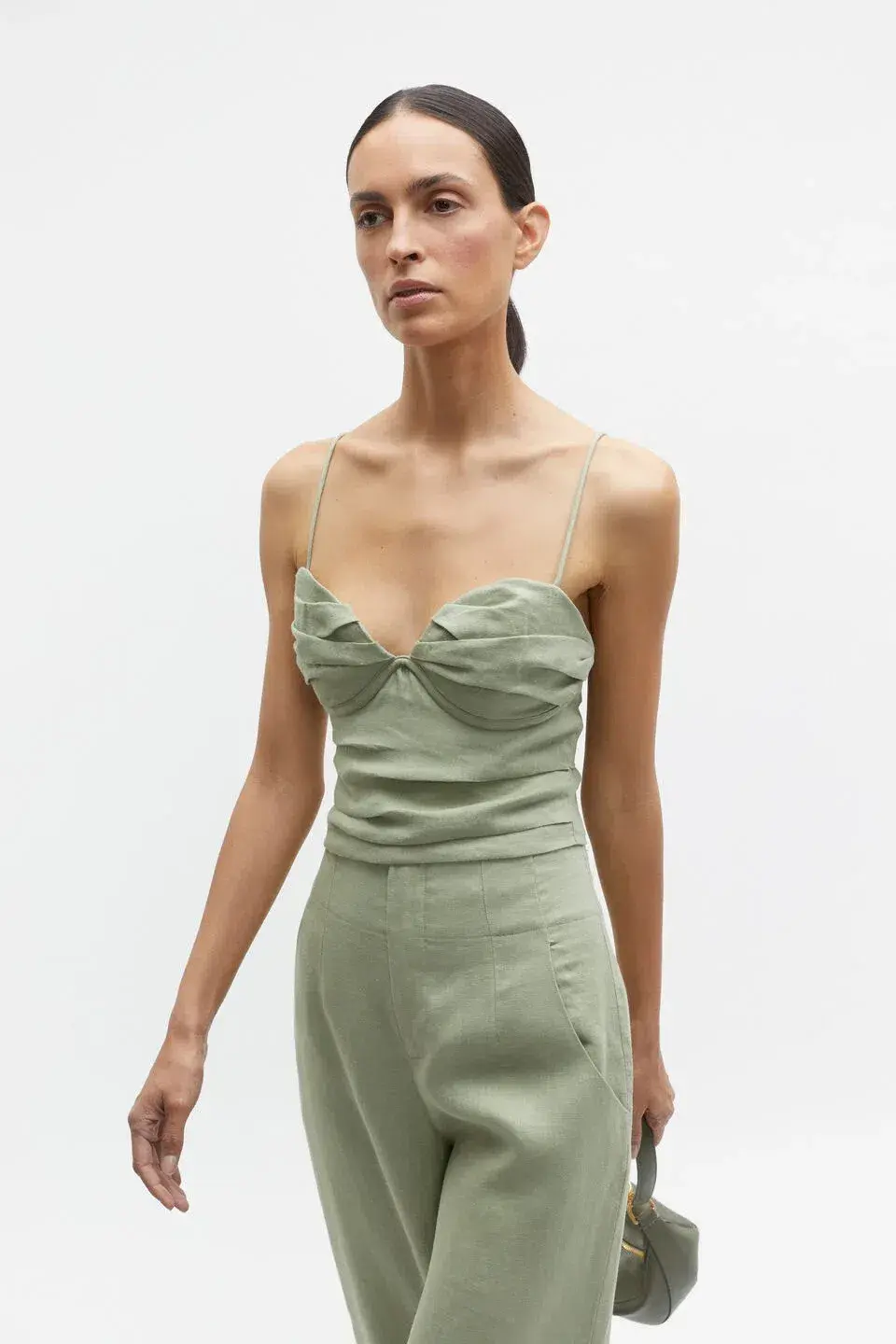 Seed Heritage Linen Balconette Top & Core Linen Waisted Pant Set Pale Olive Green Size 8 - Image 2