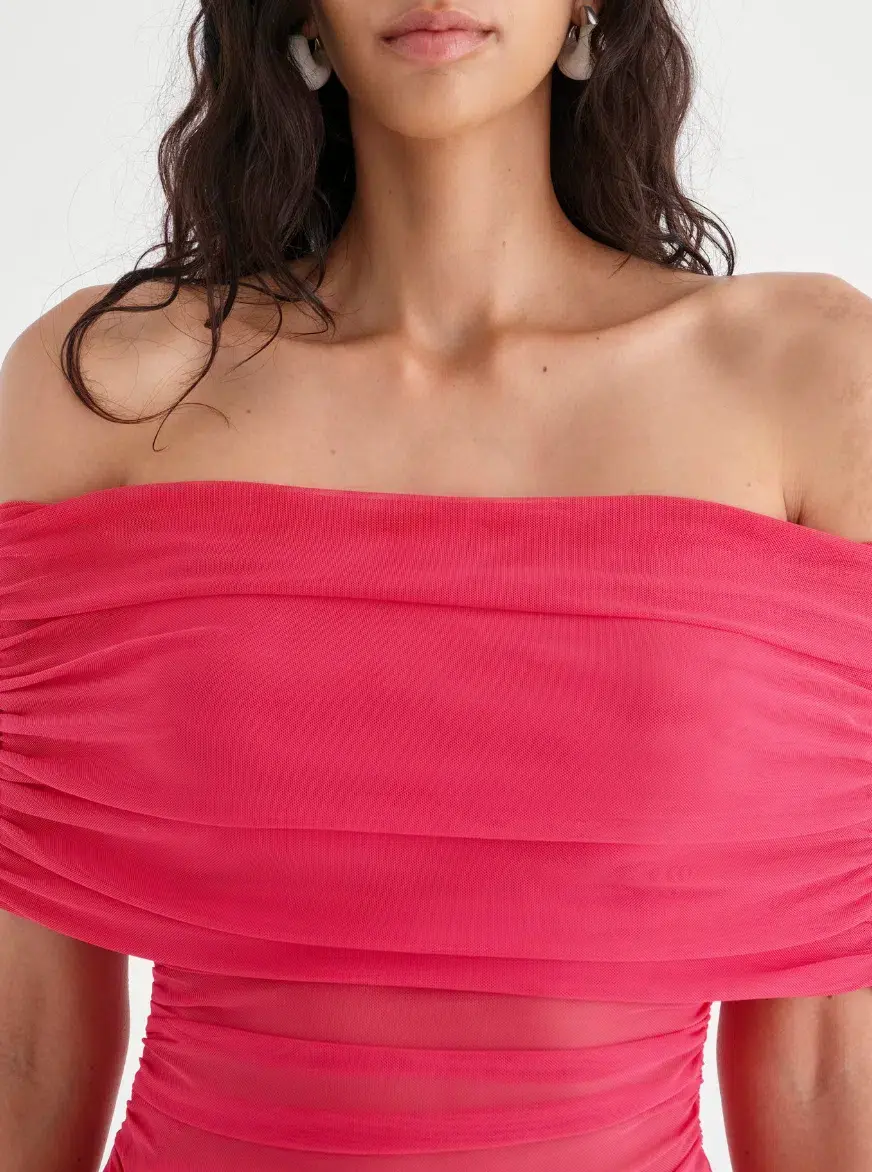 Benni Nico Off Shoulder Mini Dress Watermelon Pink Size 8 - Image 4