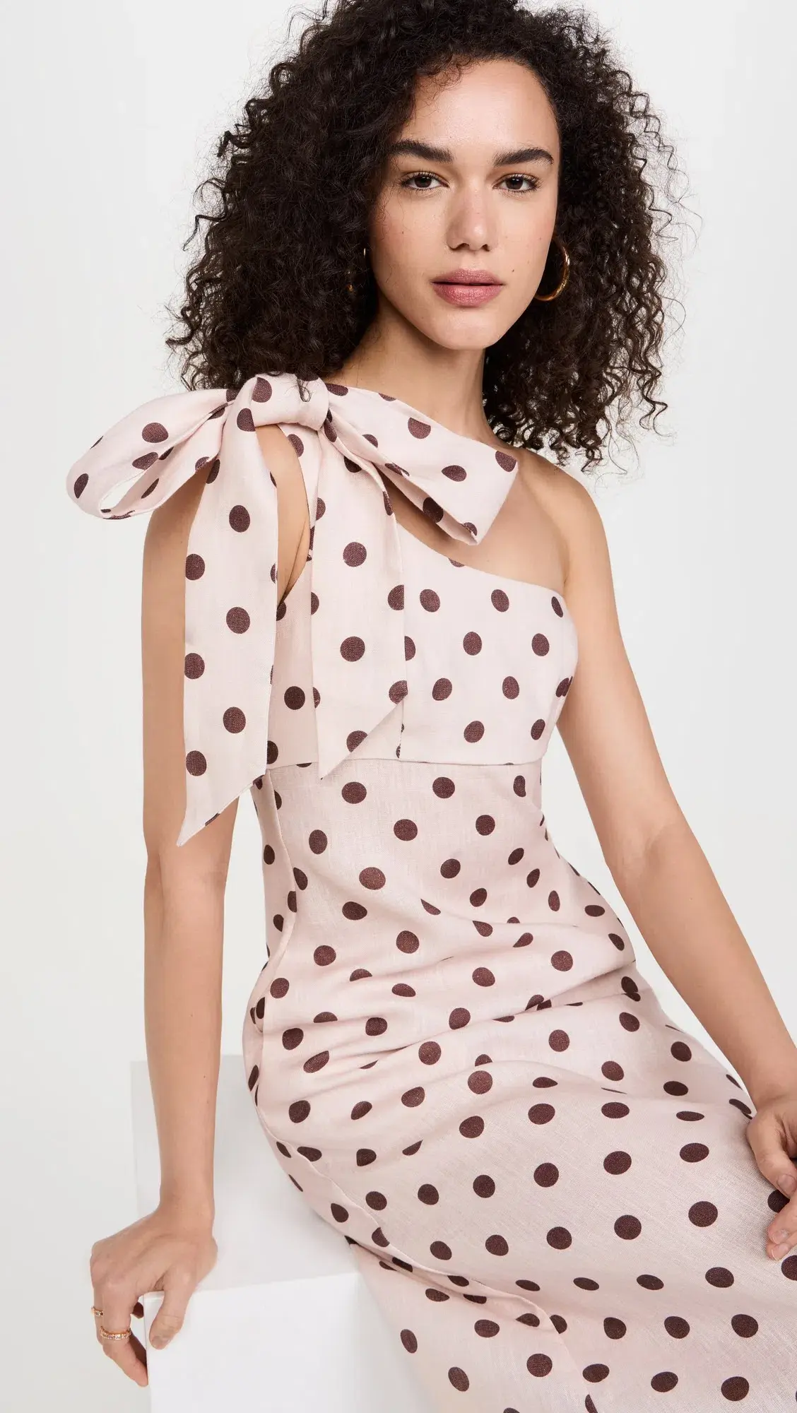 Zimmermann Acacia One Shoulder Midi Dress in Cream/Tan Dot Size 1 / AU 10 - Image 2
