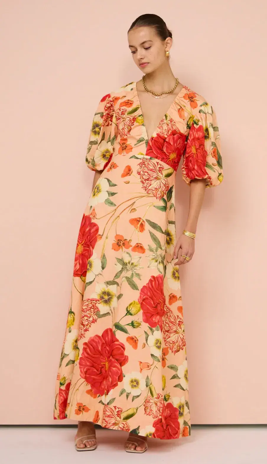 By Nicola Bolero Gathered Neckline Maxi Dress in Raspberry Punch Floral Size 8 - Image 2