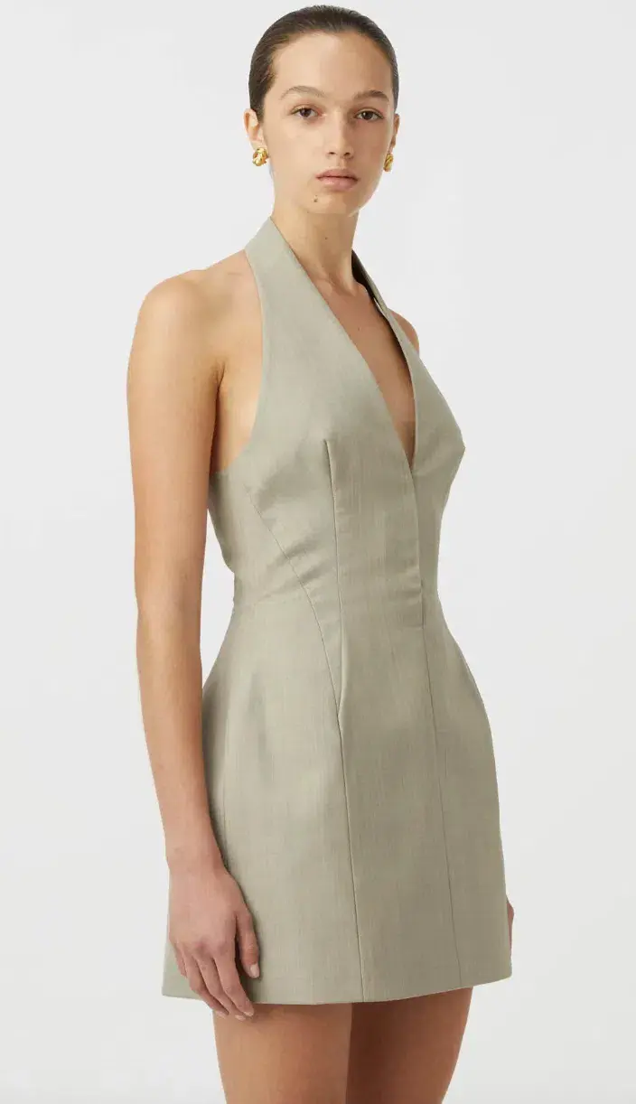  Camilla and Marc Pompidou Halter Neck Mini Dress in Green Olive Marle Size 10 for rent on The Volte - main image