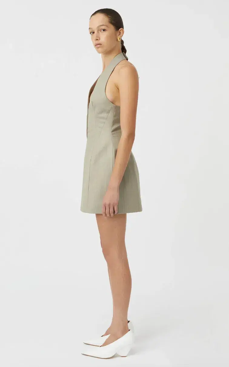  Camilla and Marc Pompidou Halter Neck Mini Dress in Green Olive Marle Size 10 - Image 4
