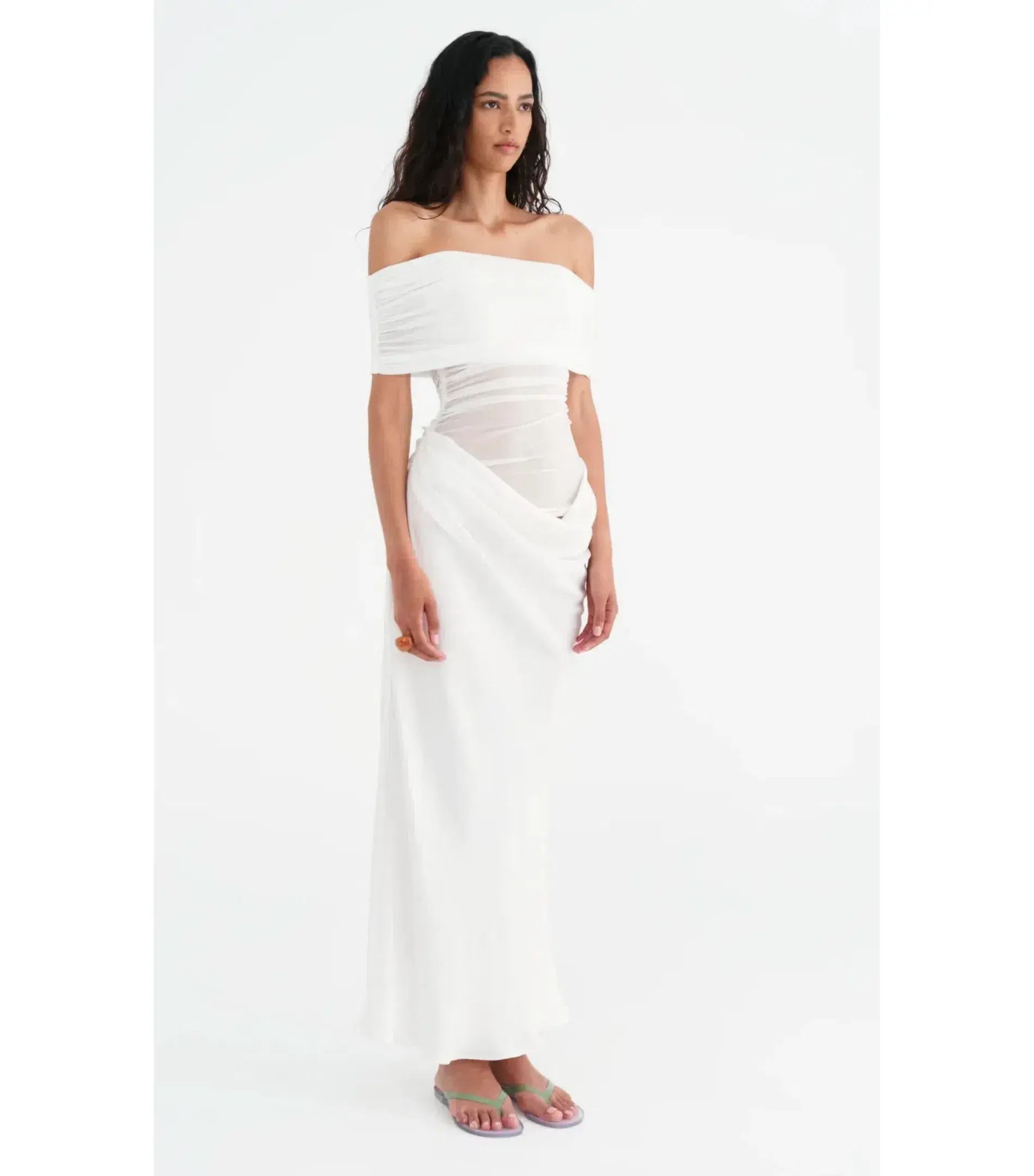 Benni Nico Off Shoulder Maxi Dress in White Size AU 12  - Image 2