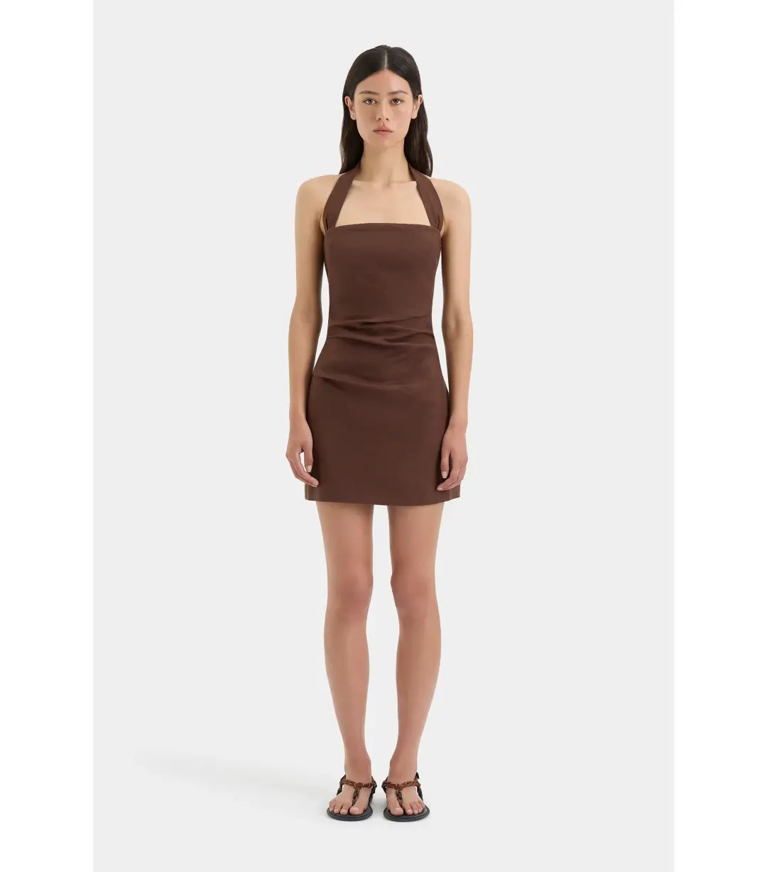 Sir the Label Noemi Halter Mini Dress in Chocolate Size AU 4  for rent on The Volte - main image