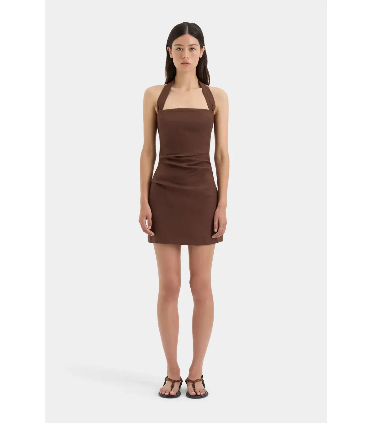 Sir the Label Noemi Halter Mini Dress in Chocolate Size AU 4  - Image 1
