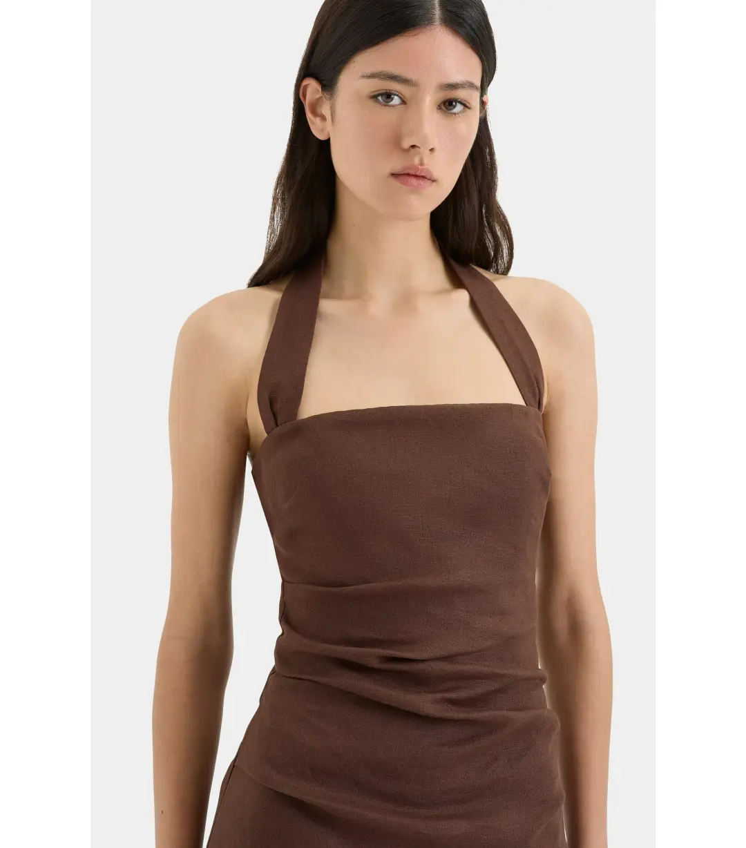 Sir the Label Noemi Halter Mini Dress in Chocolate Size AU 4  for rent on The Volte - main image