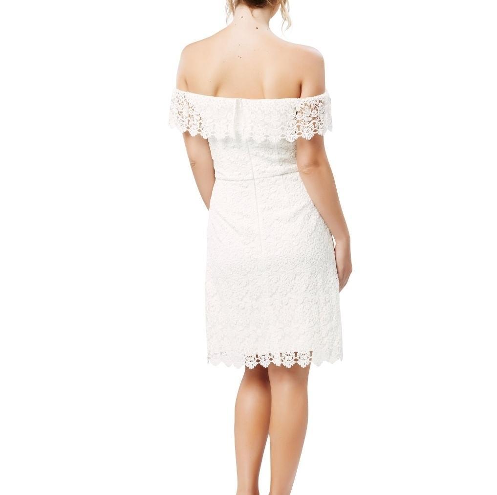 Review Off the Shoulder Lace Dress White Size 10 - Image 4