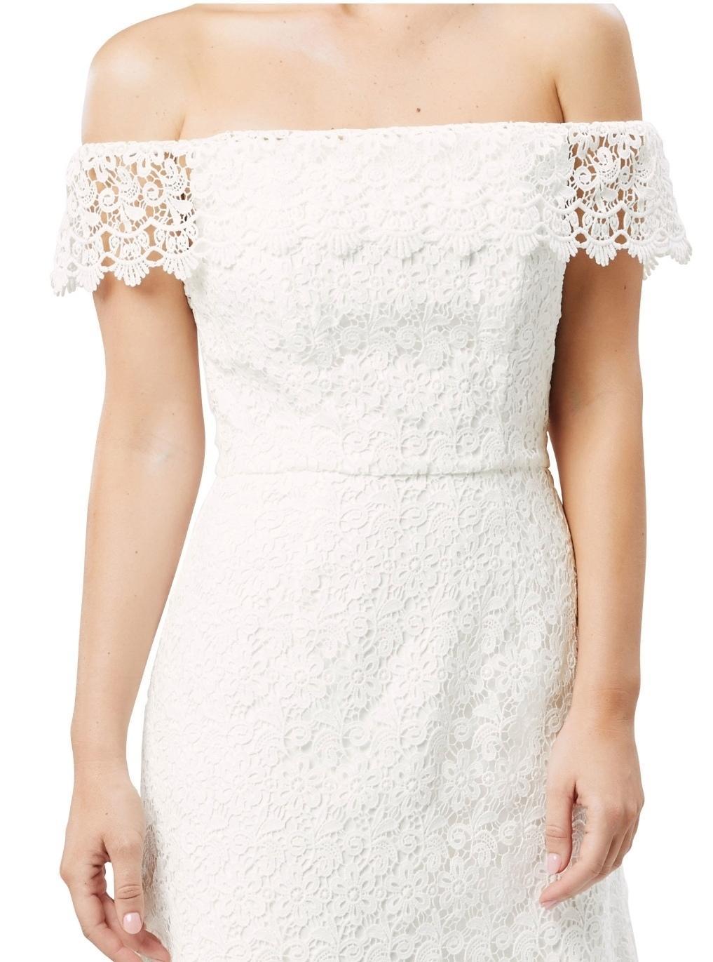 Review Off the Shoulder Lace Dress White Size 10 - Image 3