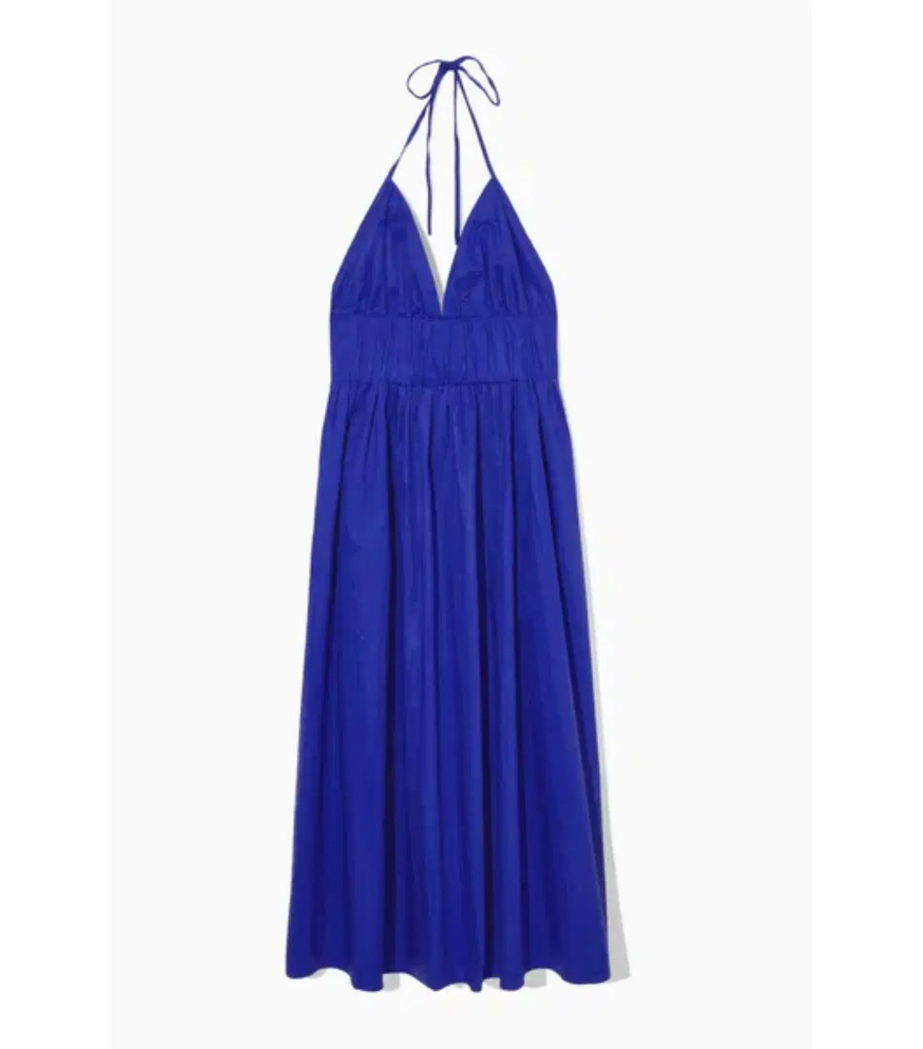 Cos Gathered Halterneck Midi Dress Bright Blue Size AU 10 - Image 4