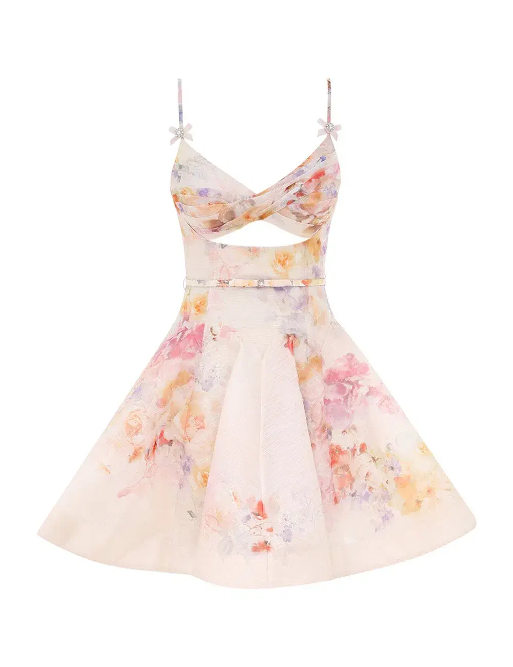 Zimmermann The Crush Twist Front Mini Dress in Multi Floral Size 0 / AU 8 for rent on The Volte - main image