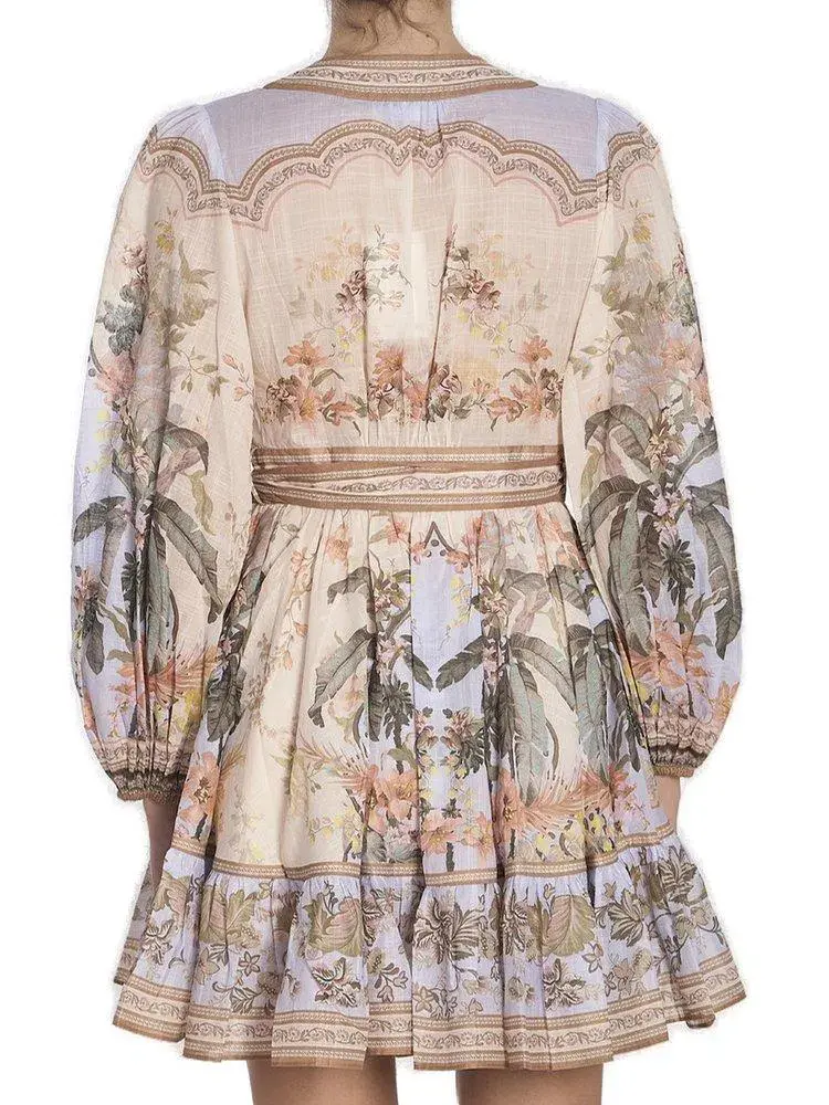 Zimmermann Wylie Mini Wrap Frill Dress in Blue Floral Size 3 / AU 14 - Image 3