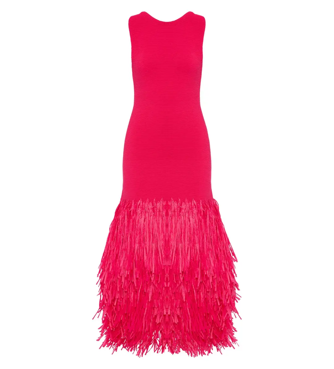 Aje Rushes Raffia Knit Midi Dress Deep Fuschia Size AU 12 for rent on The Volte - main image