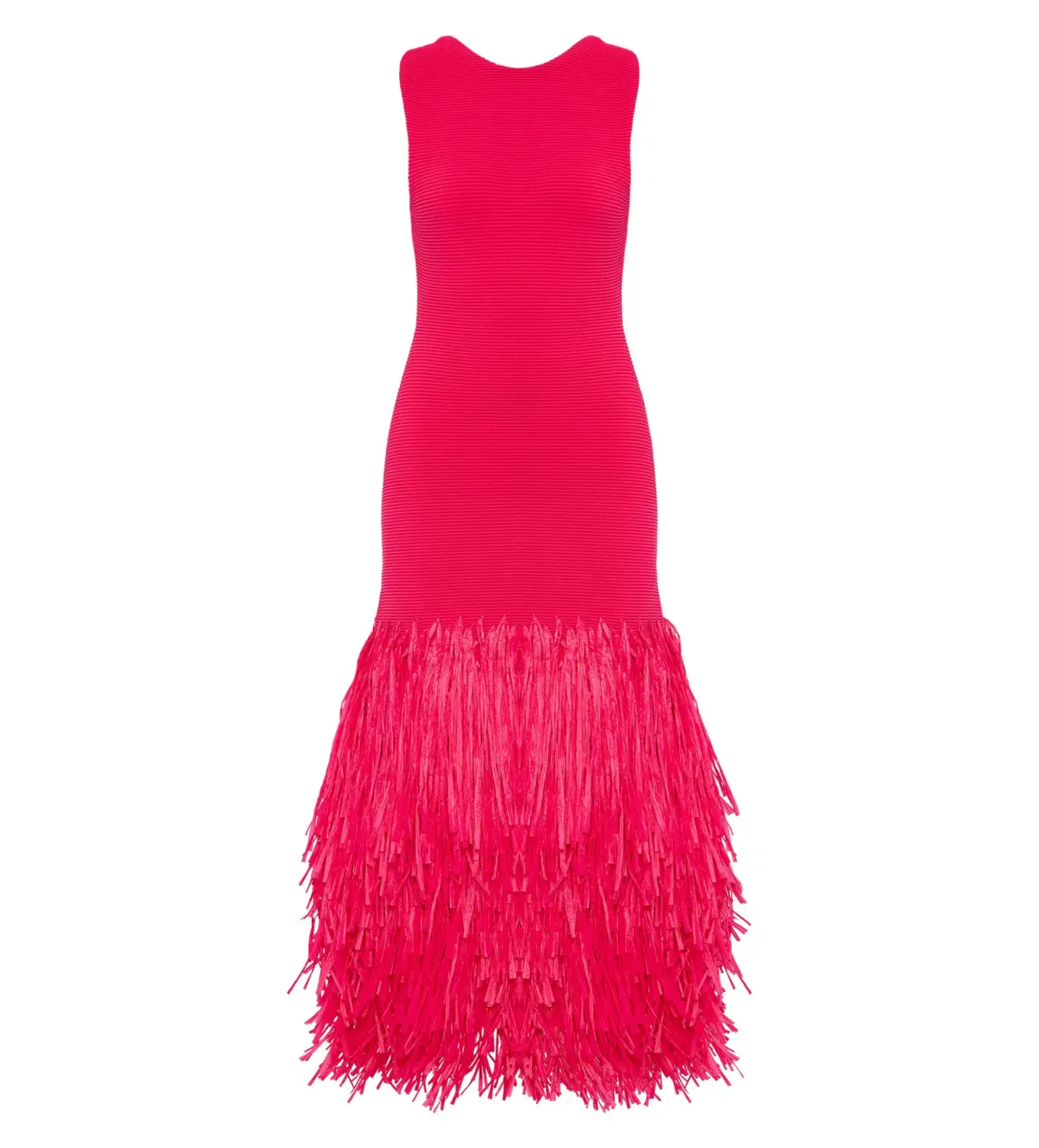 Aje Rushes Raffia Knit Midi Dress Deep Fuschia Size AU 12 - Image 5