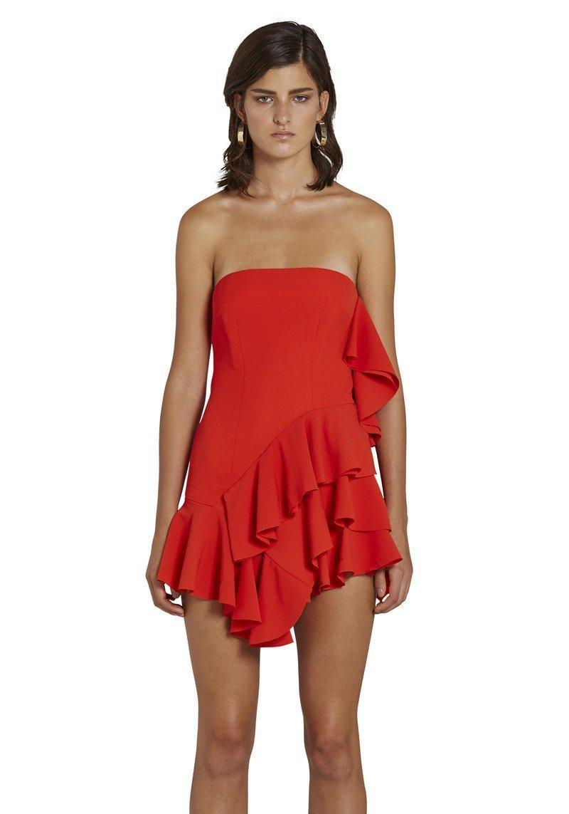 By Johnny Lily Strapless Flounce Mini Dress in Scarlet Size 10  - Image 1