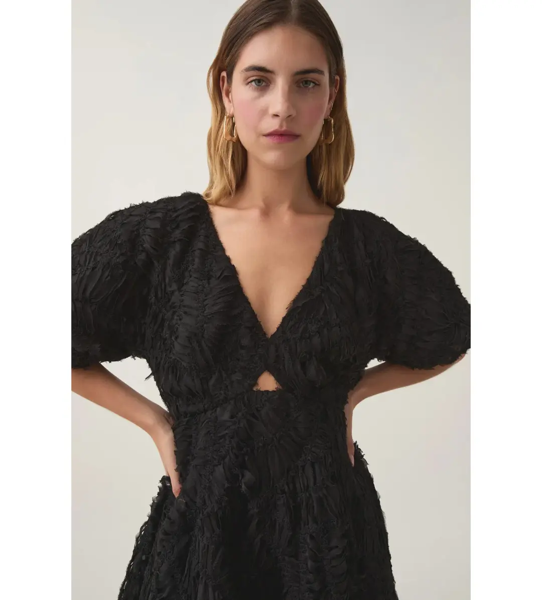 Aje Florential Textured Midi Dress Black Size AU 16 for rent on The Volte - main image