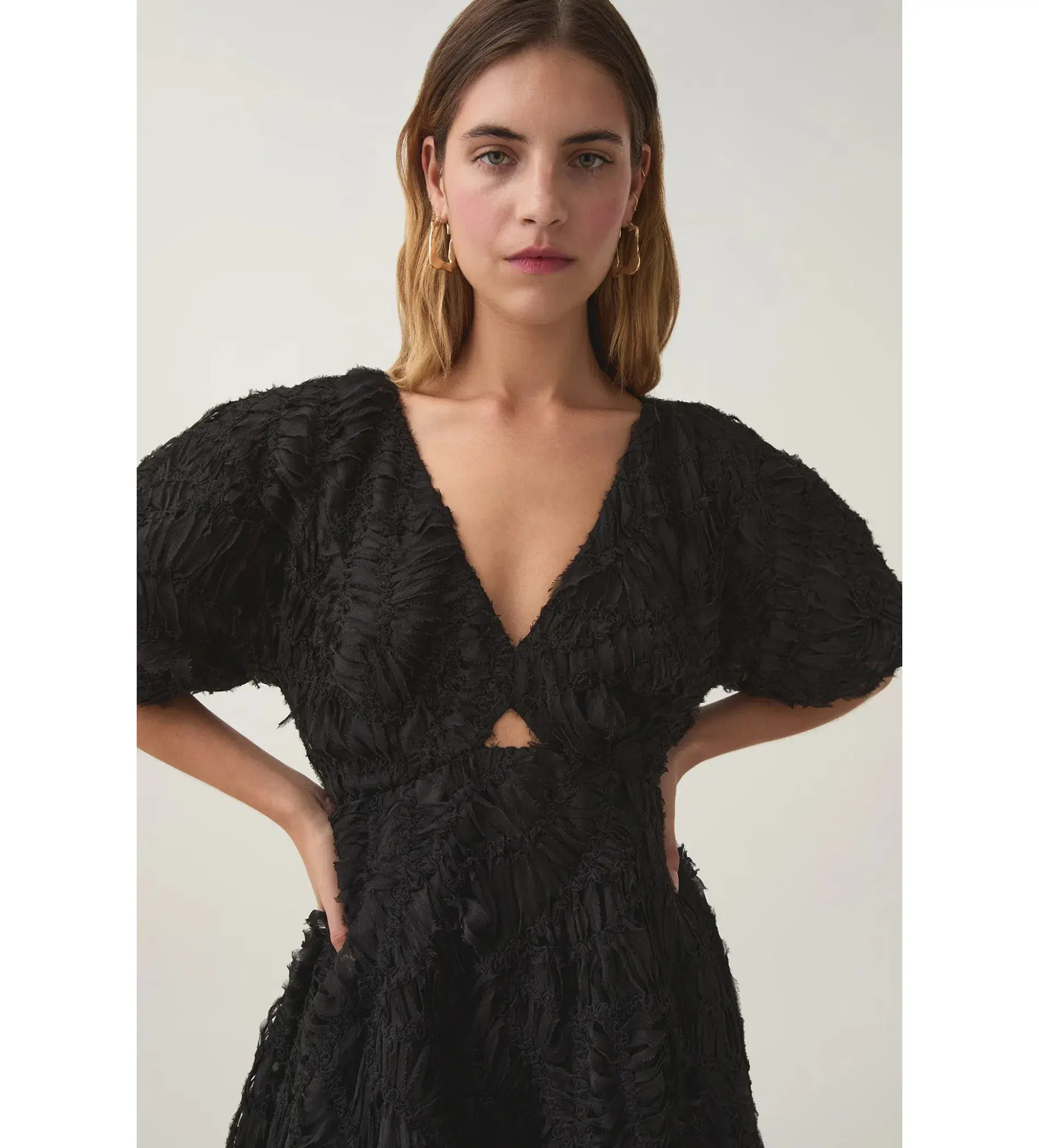 Aje Florential Textured Midi Dress Black Size AU 16 - Image 2