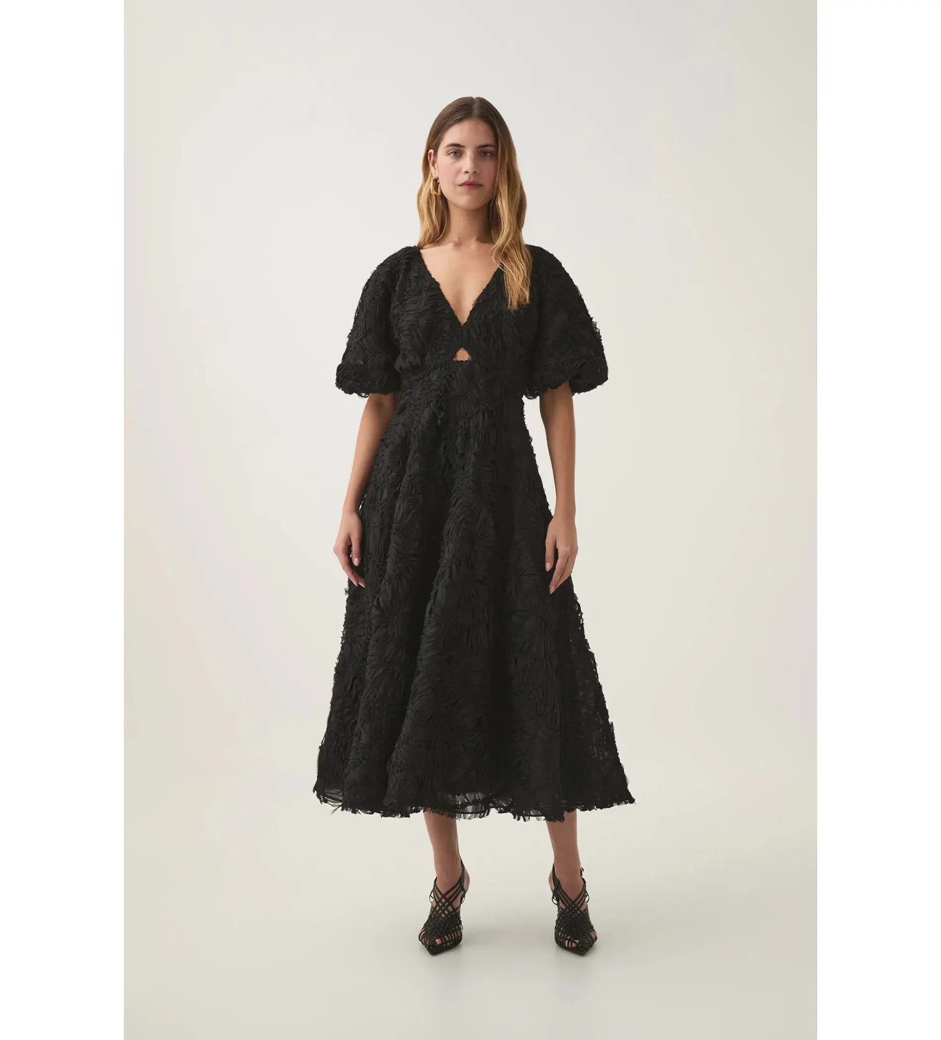 Aje Florential Textured Midi Dress Black Size AU 16 - Image 1