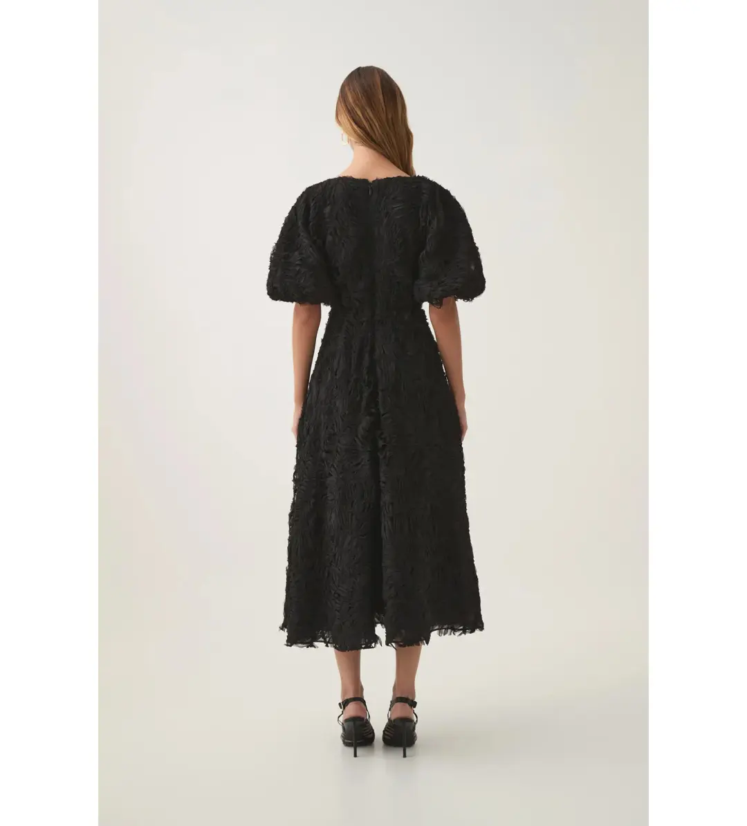 Aje Florential Textured Midi Dress Black Size AU 16 for rent on The Volte - main image