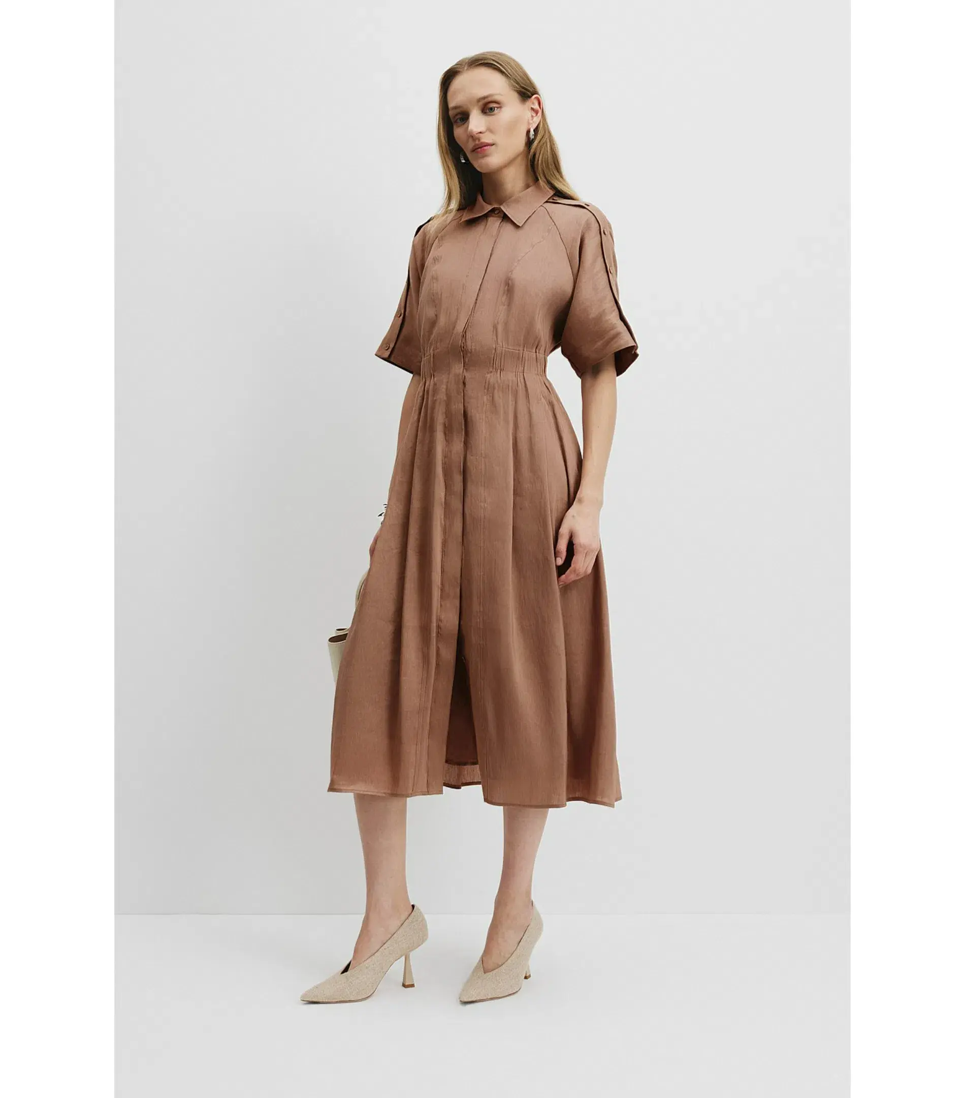 Country Road Cinched Shirt Dress in Nutmeg Size 12 - Image 1