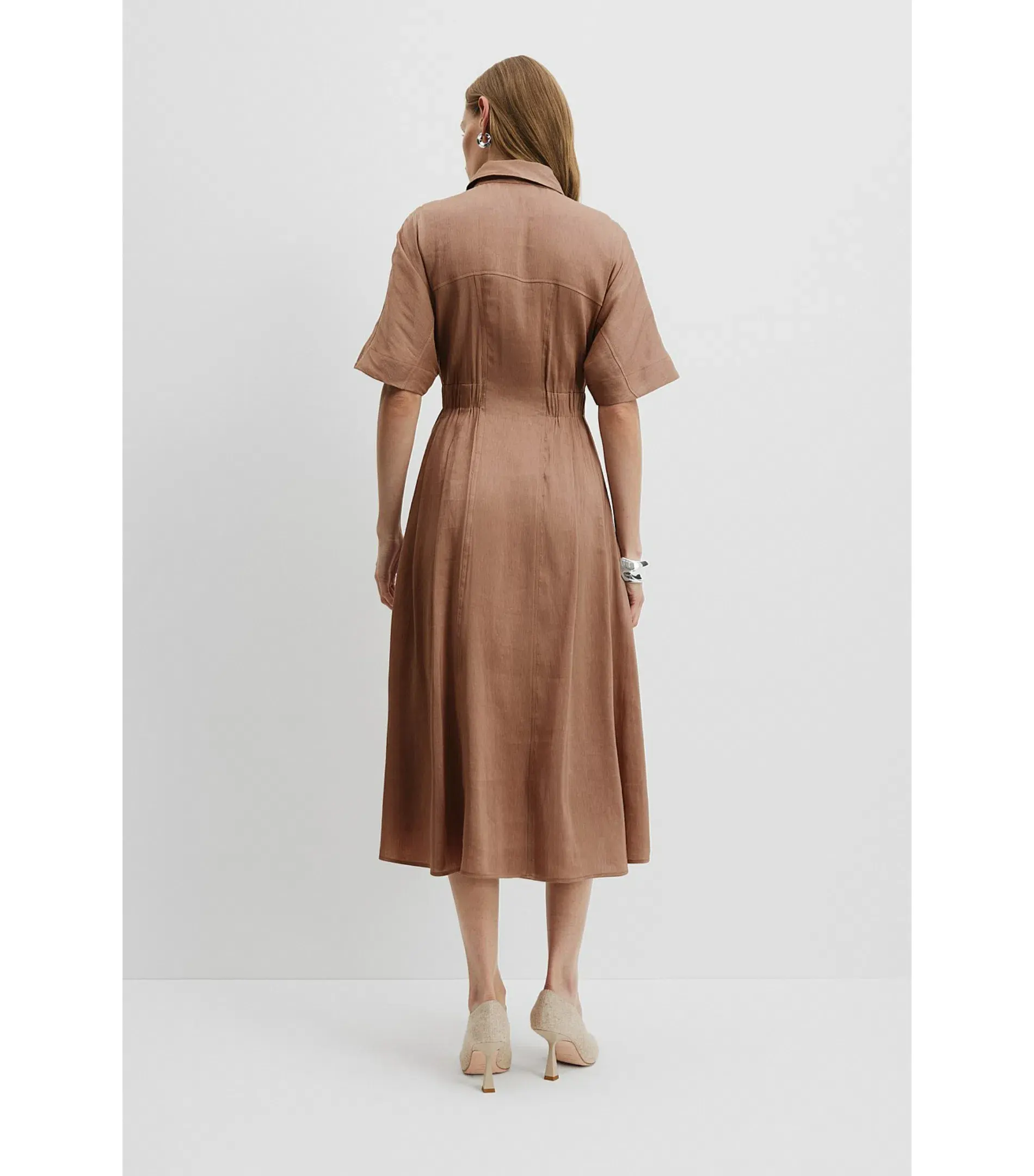 Country Road Cinched Shirt Dress in Nutmeg Size 12 - Image 5