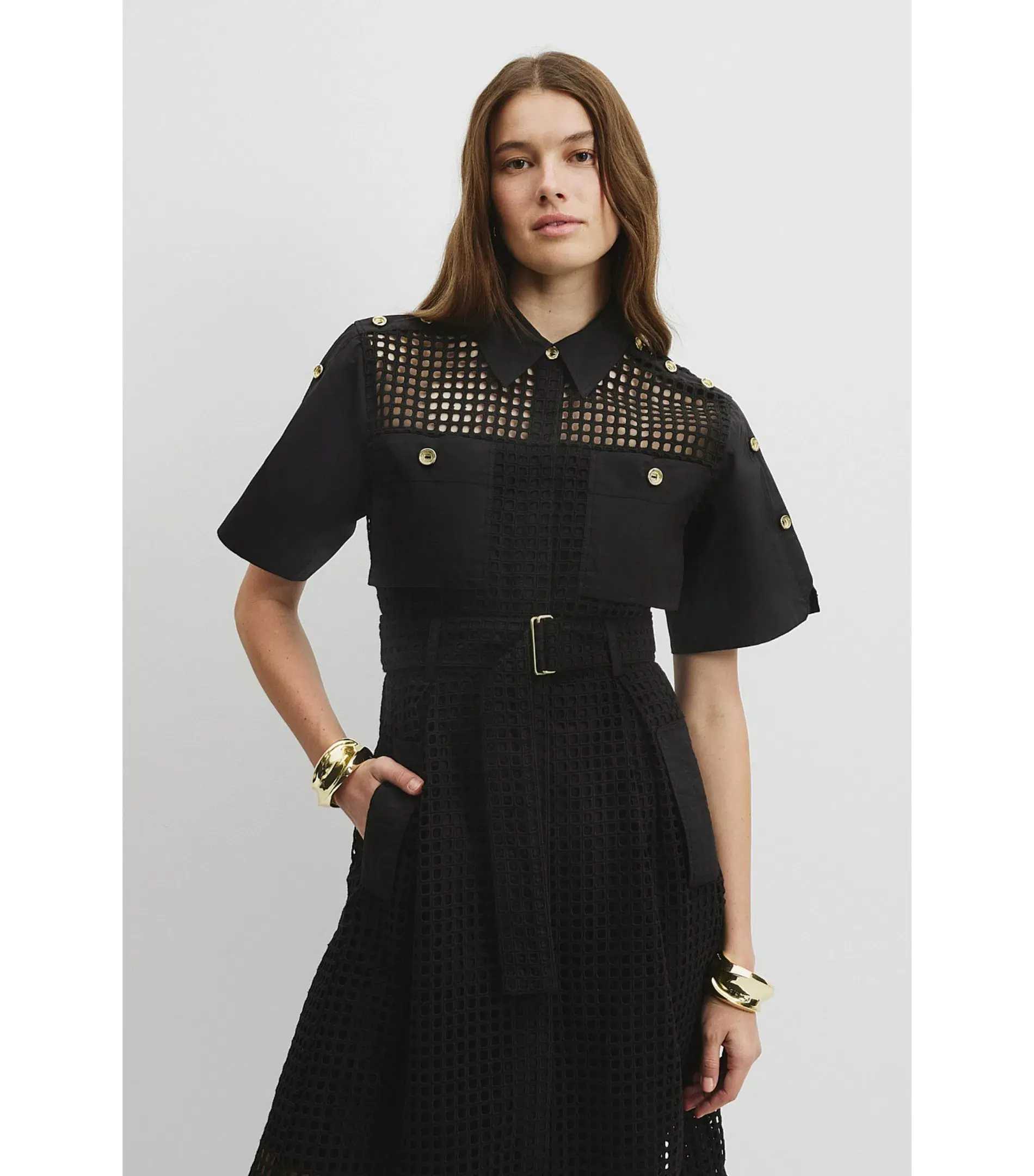 Country Road Utility Mesh Midi Dress Black Size 12 - Image 2