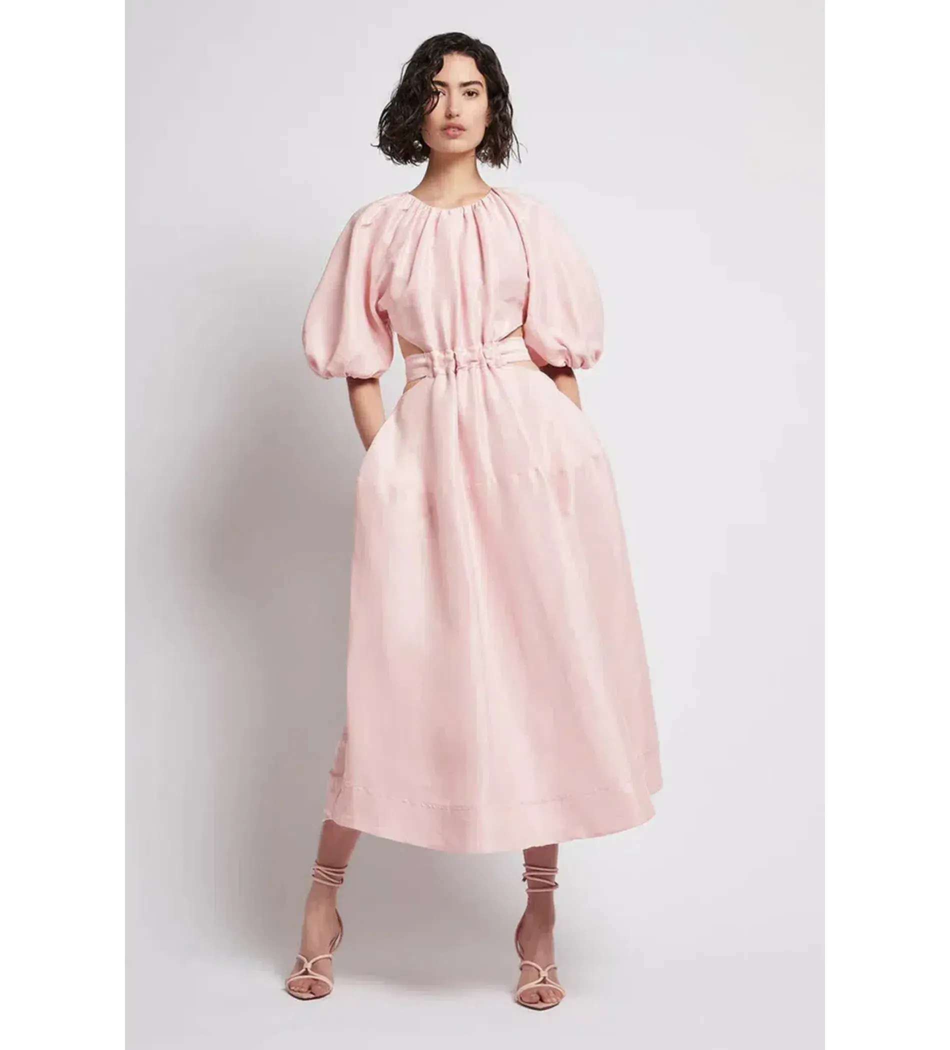 Aje Mimosa Soft Pink Cut Out Midi Dress Soft Pink Size AU 6 - Image 1