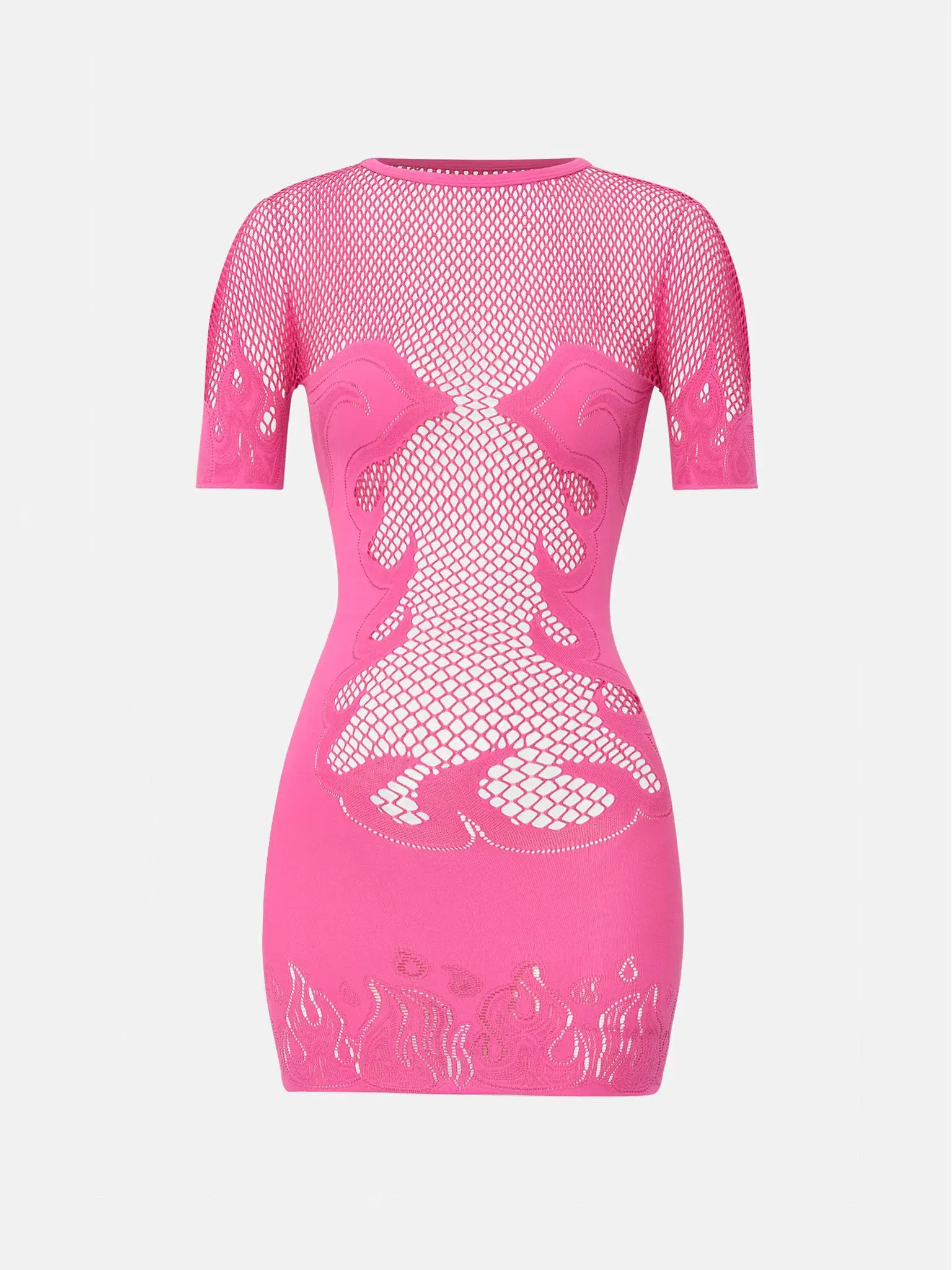 Poster Girl Pin Up Mesh Flame Sheer Short Sleeve Dress  Flamingo Pink Size Au 8 - Image 3