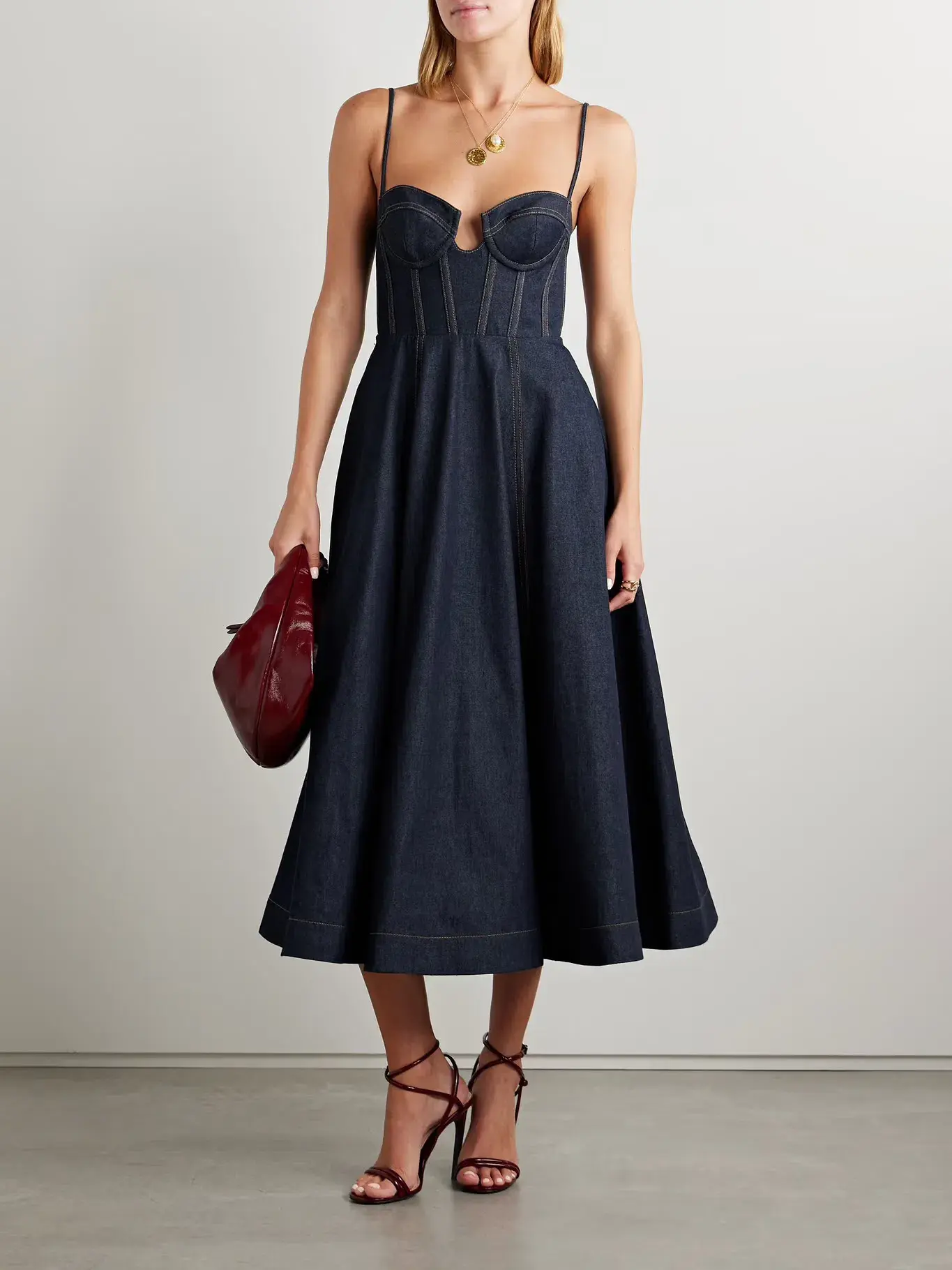 Zimmermann Crush Denim Bustier Midi Dress Navy Size 0P/Au 6  - Image 1