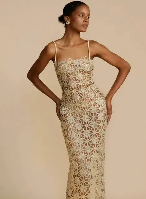 Arcina Ori Kendra Midi Dress Gold Size 8 - Image 3