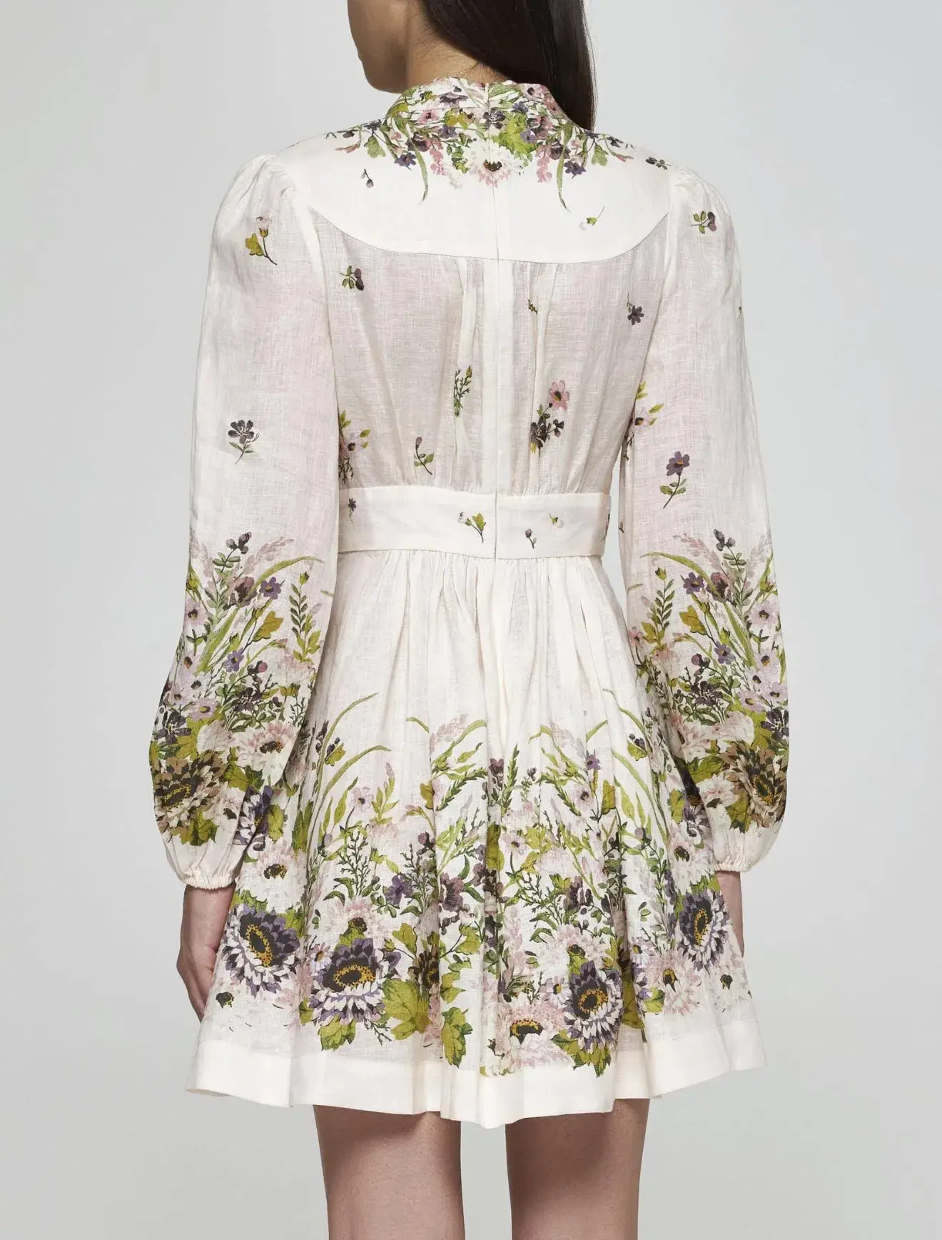 Zimmermann Halliday Plunge Mini Dress Cream/Floral Size 3 /Au 14 - Image 2
