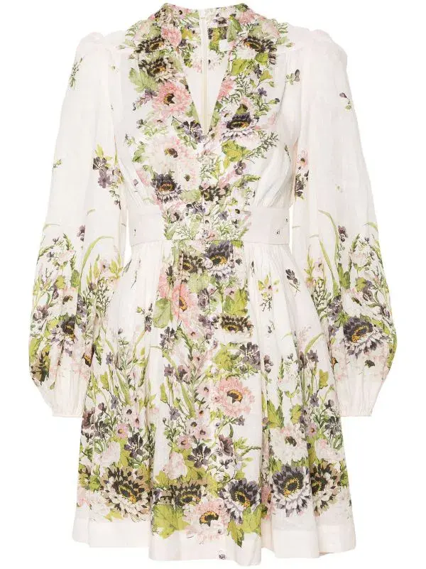 Zimmermann Halliday Plunge Mini Dress Cream/Floral Size 3 /Au 14 - Image 4