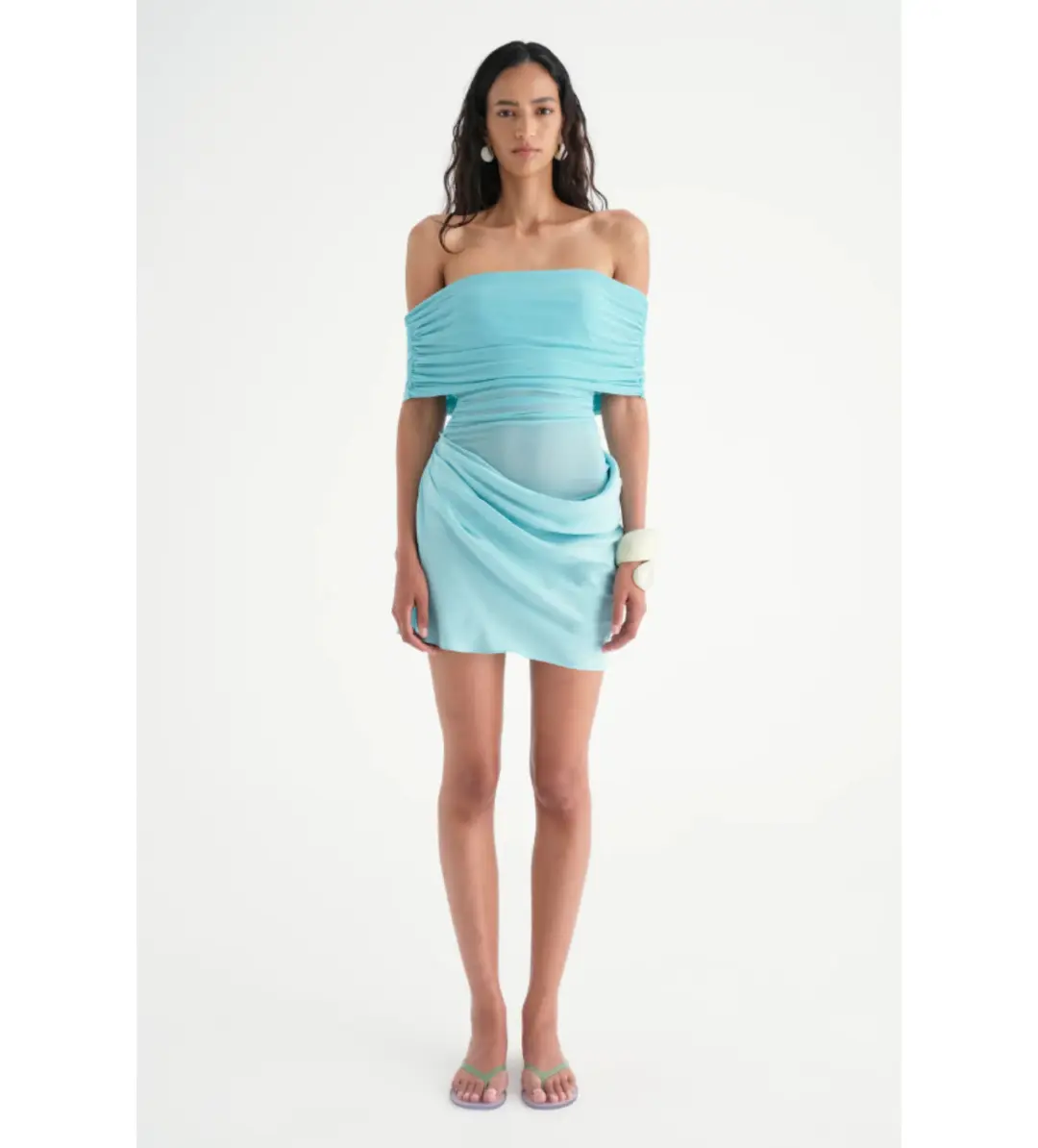 Benni Nico Off Shoulder Mini Dress in Aquamarine Size 8  for rent on The Volte - main image