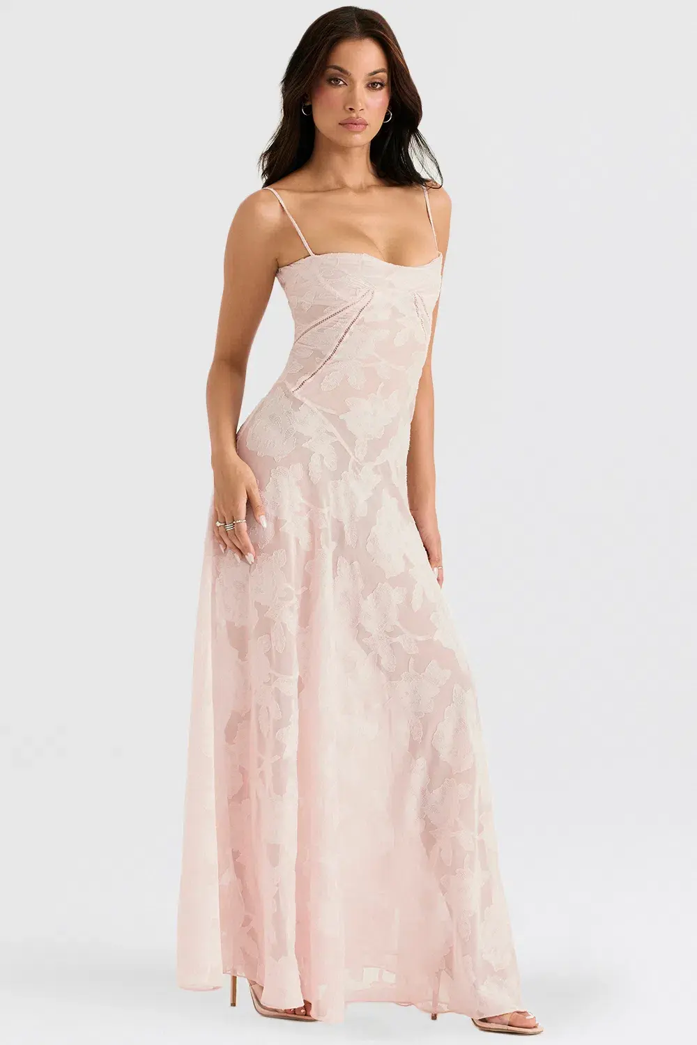 House of CB Seren Lace Back Maxi Dress Soft Pink Floral Size XS / AU 6 - Image 4