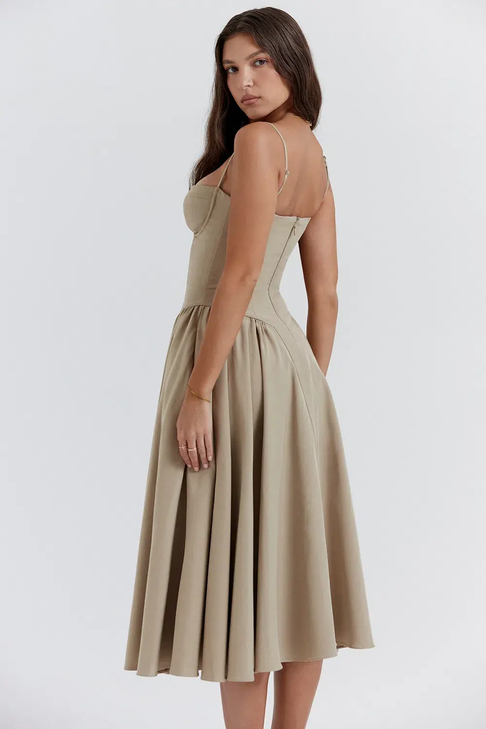 House of CB Samaria Corset Sun Dress Taupe Size 14 - Image 2