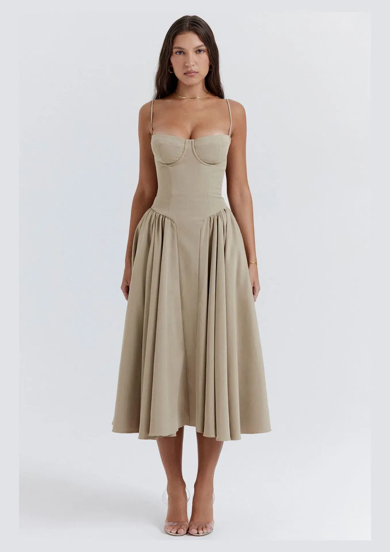 House of CB Samaria Corset Sun Dress Taupe Size 14 - Image 1