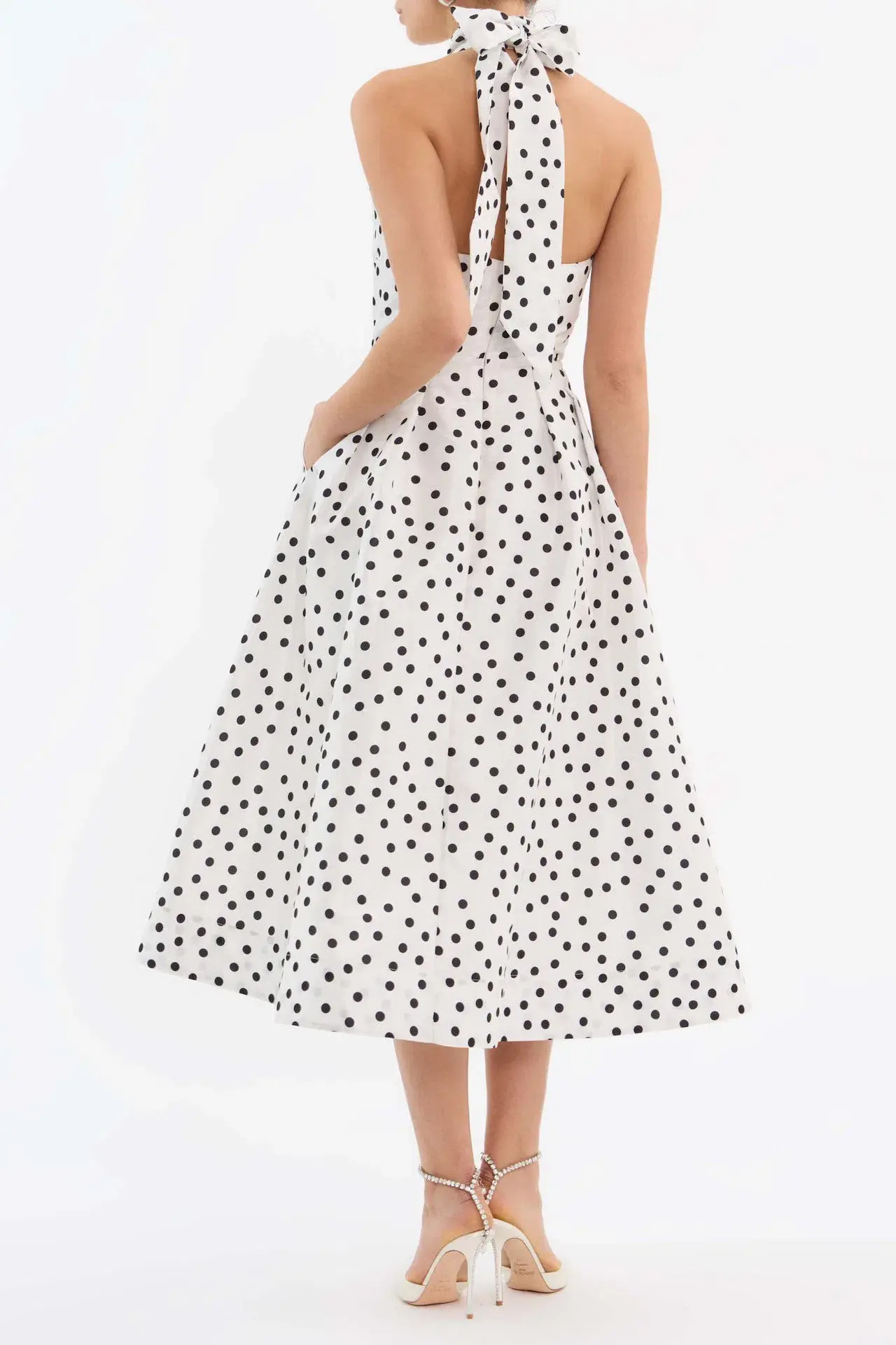 Rebecca Vallance Delia Halter Midi Dress Polka Dot Print Size 8 - Image 3