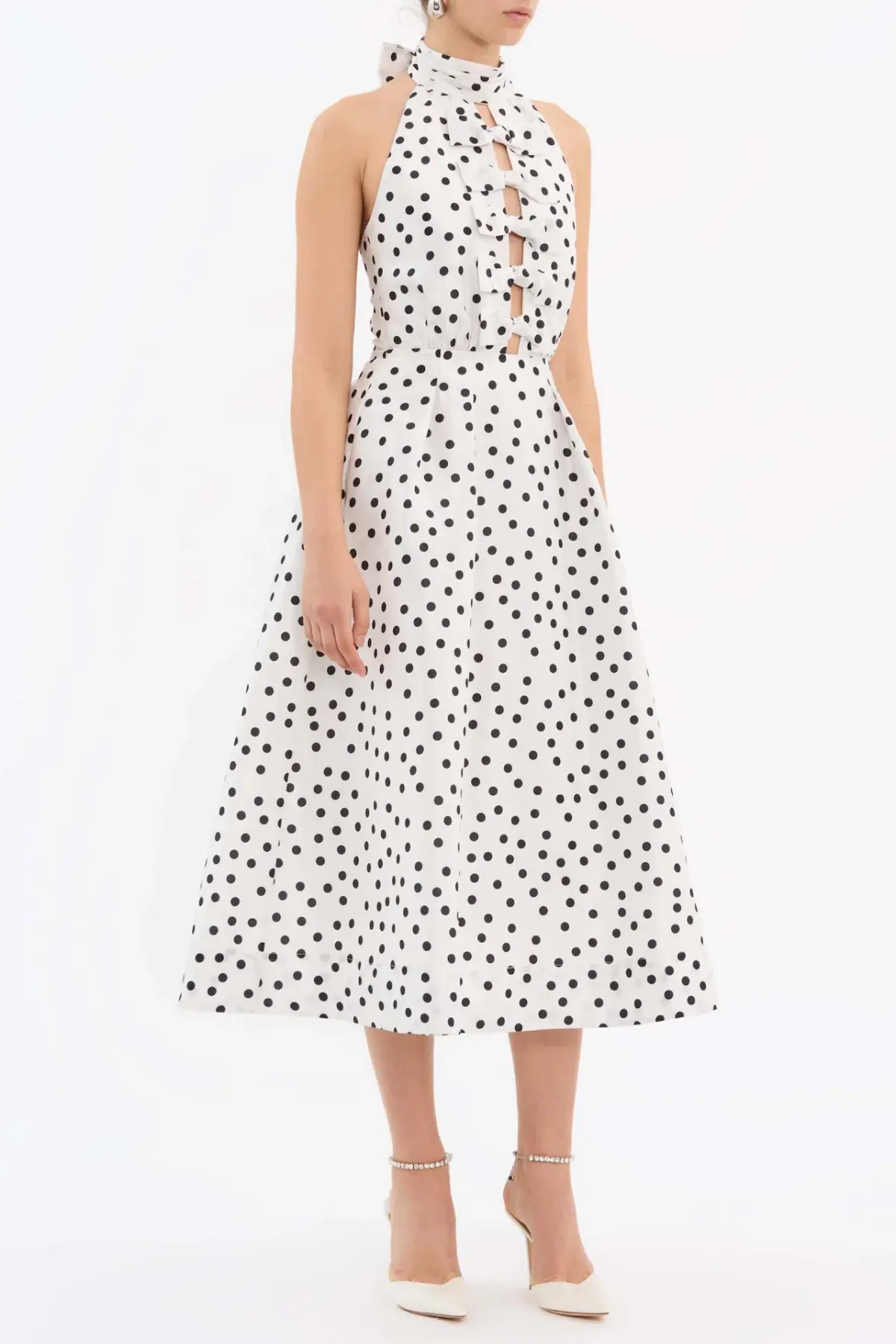 Rebecca Vallance Delia Halter Midi Dress Polka Dot Print Size 8 - Image 5