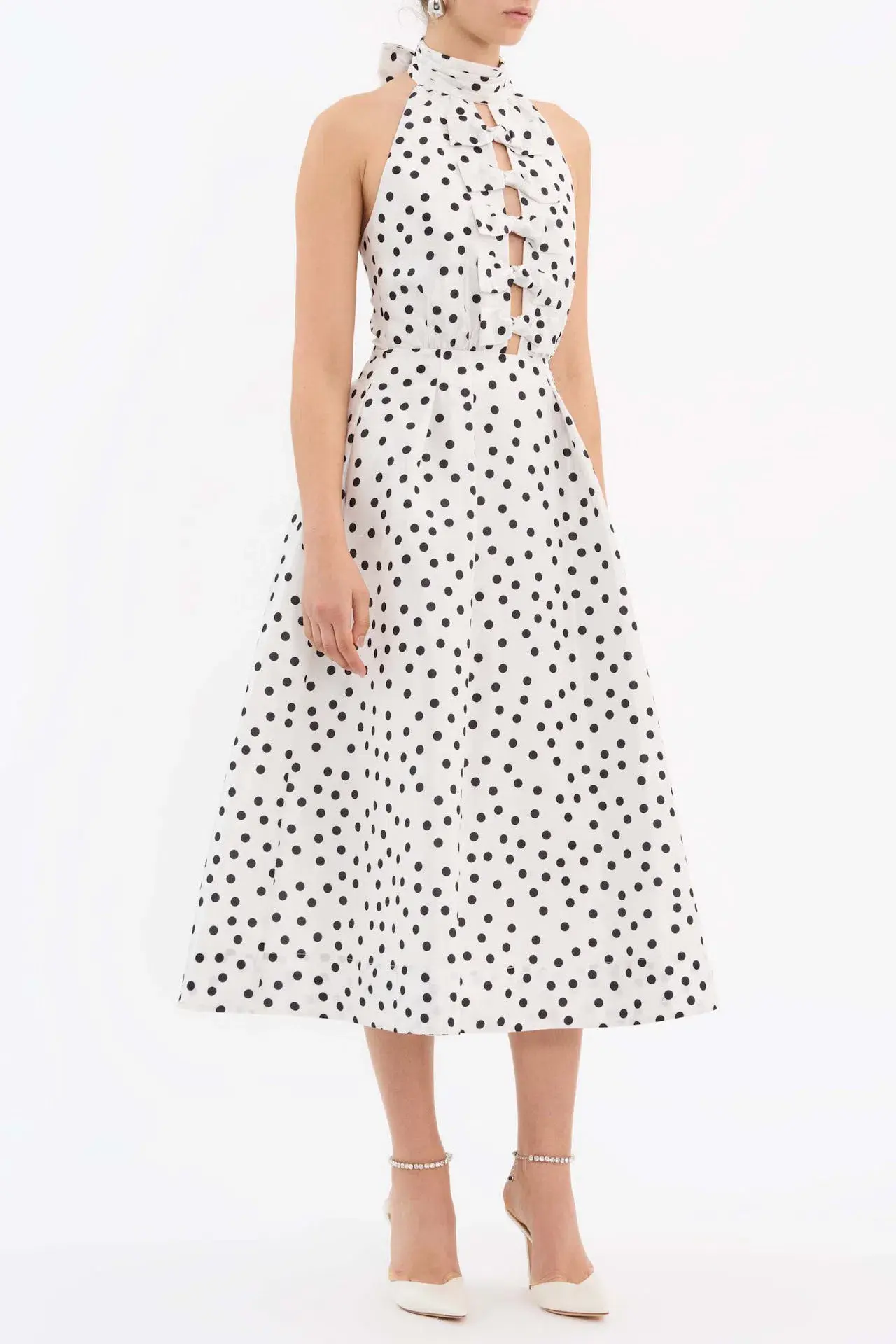 Rebecca Vallance Delia Halter Midi Dress Polka Dot Print Size 8 - Image 5