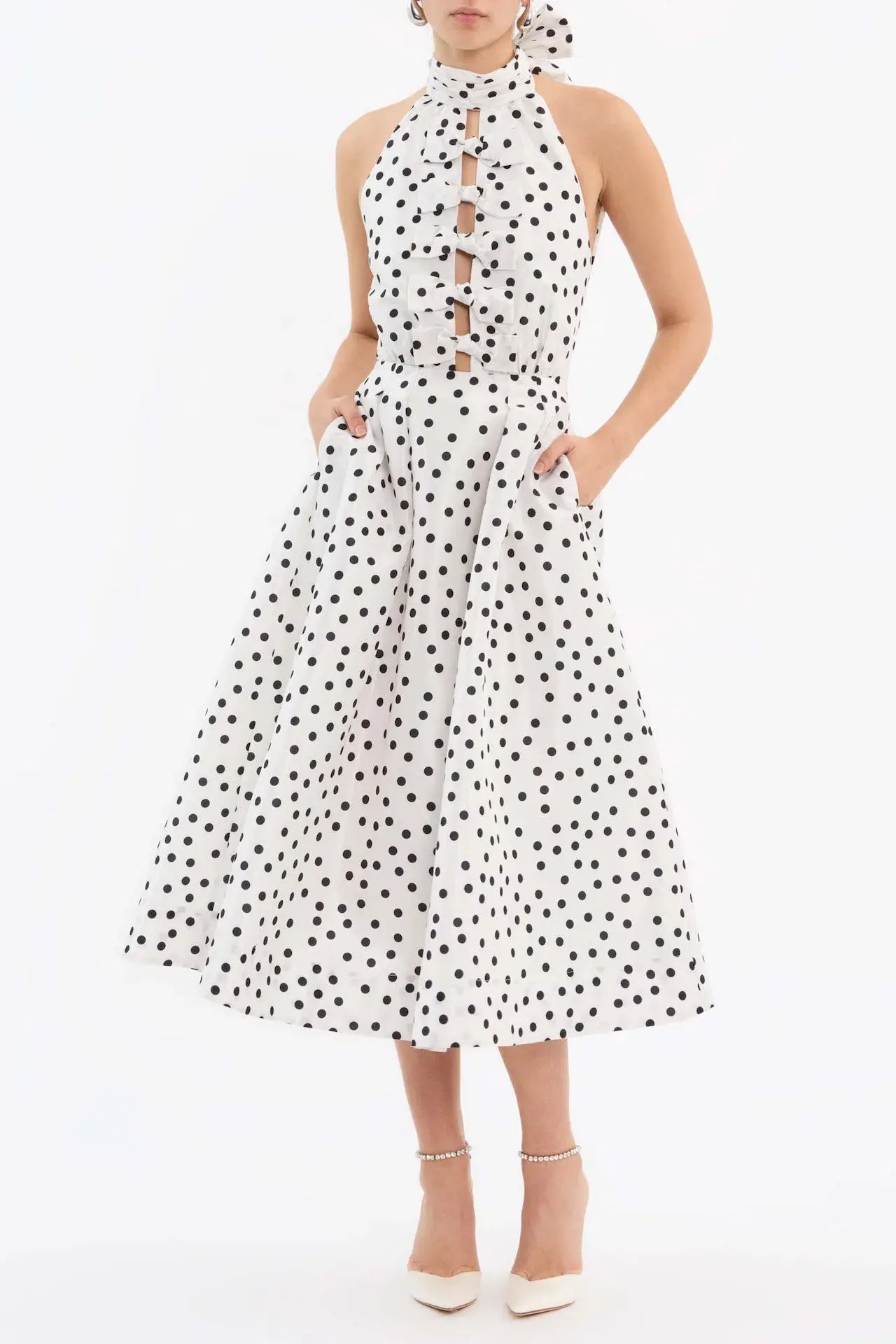 Rebecca Vallance Delia Halter Midi Dress Polka Dot Print Size 8 - Image 4