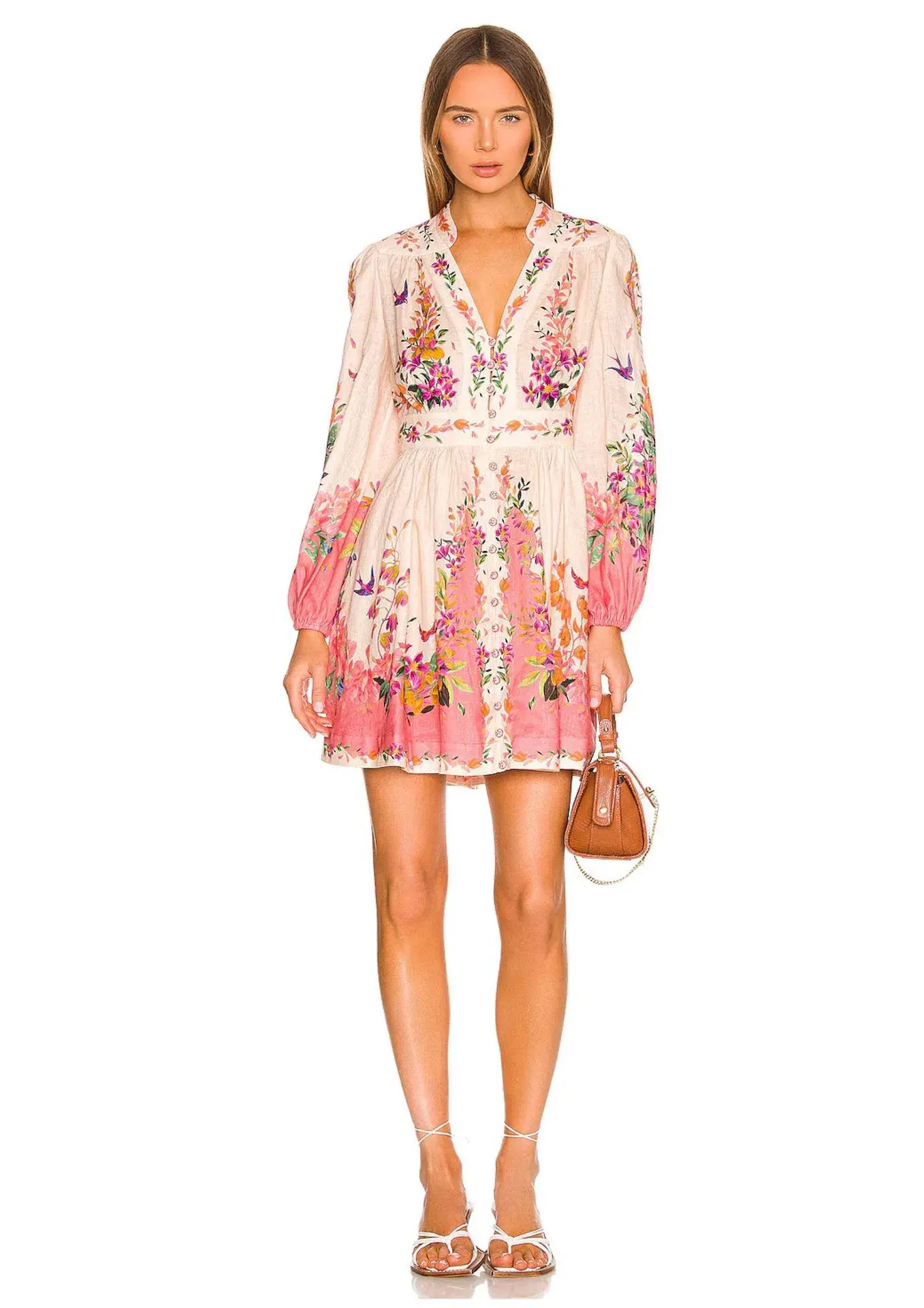 Zimmermann Tropicana Plunge Mini Dress Cream Floral Size 3 / AU 14 - Image 1