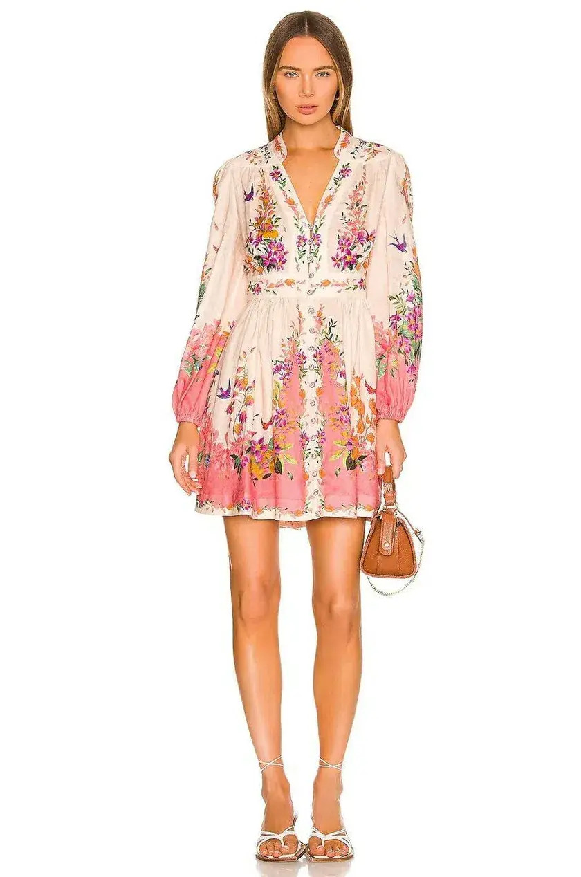 Zimmermann Tropicana Plunge Mini Dress Cream Floral Size 3 / AU 14 - Image 5