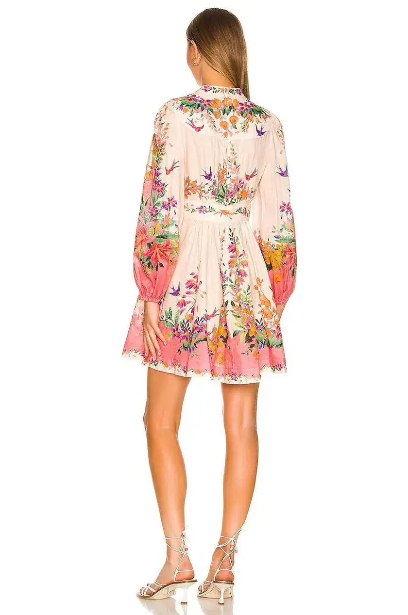 Zimmermann Tropicana Plunge Mini Dress Cream Floral Size 3 / AU 14 - Image 3