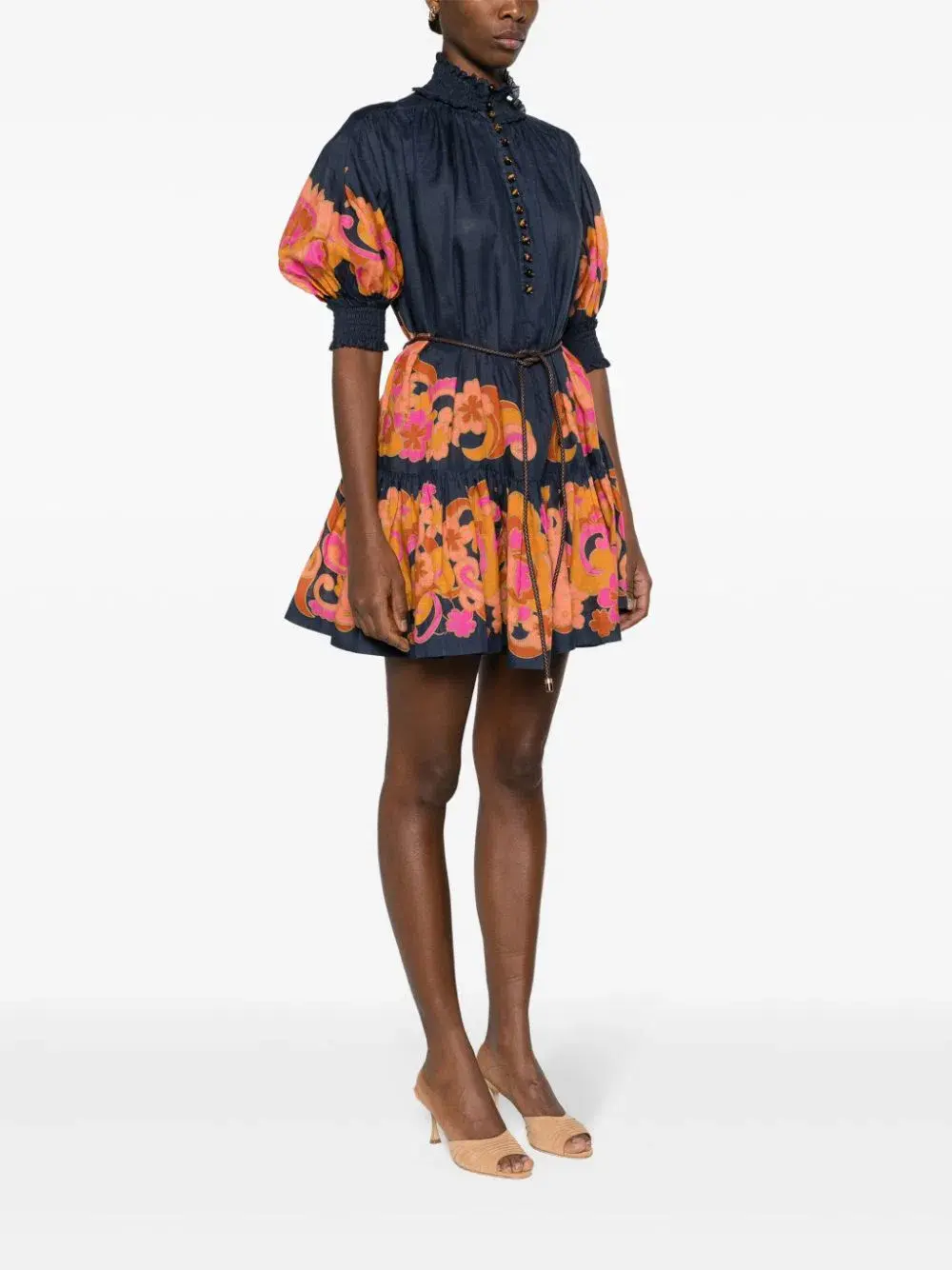 Zimmermann Acadian Lantern Ramie Mini Dress Navy Paisley Size 3 / AU 14 - Image 1